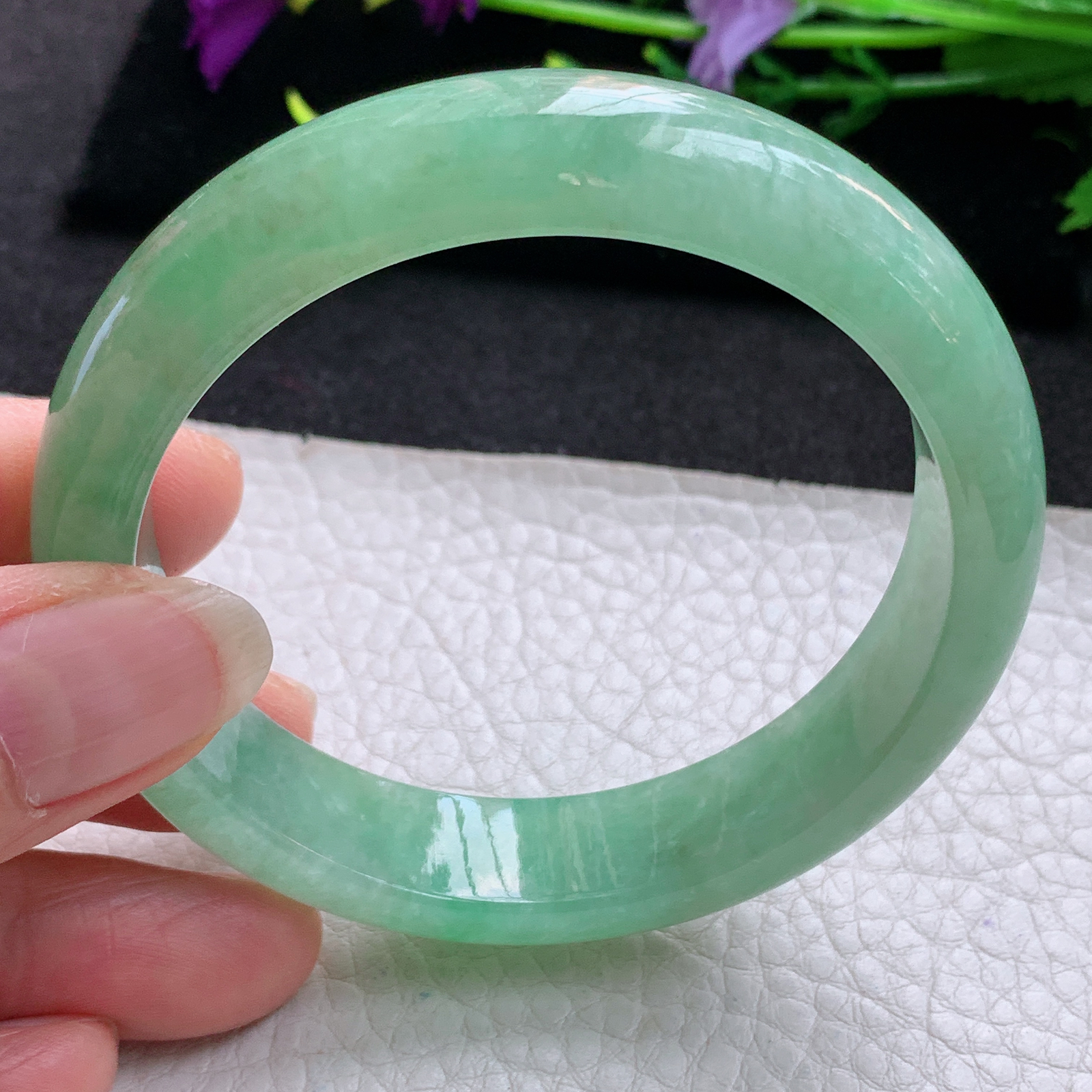 js实拍57*13.5*7.8平安镯 天然缅甸翡翠A货玉手镯冰绿宽边玉手环