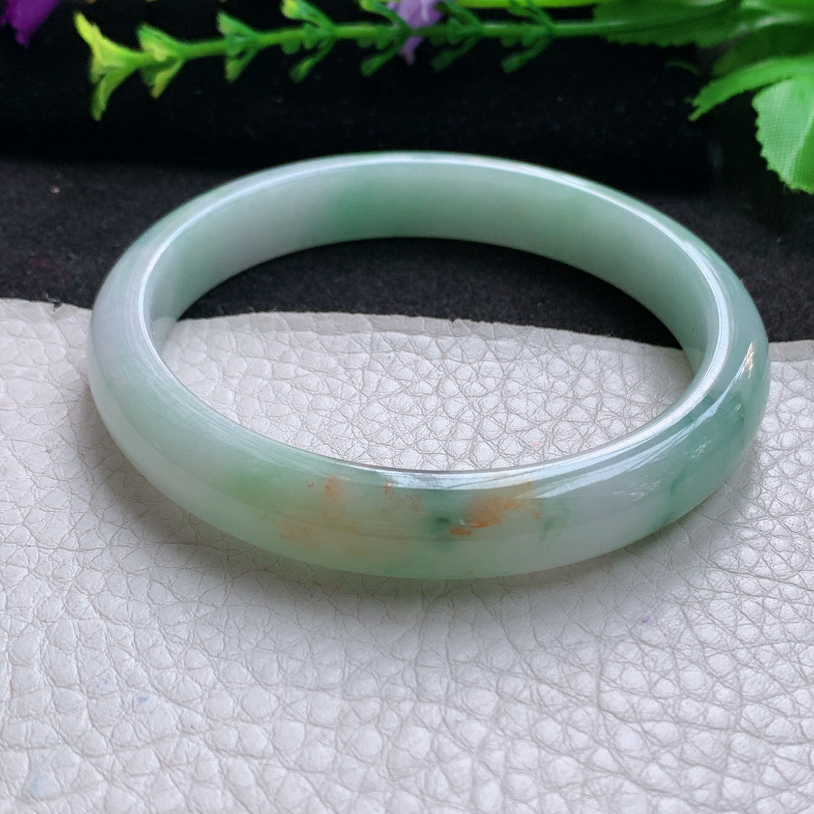 js大圈口61*11*7.5平安镯 天然缅甸翡翠A货玉手镯秀气三彩胶感宽边玉手环