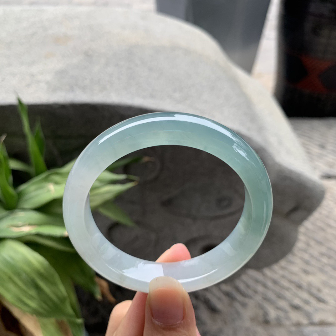 圈口 55.8-12.8-8.3【冰种晴蓝正圈手镯】正圈55 56可戴 冰透水润