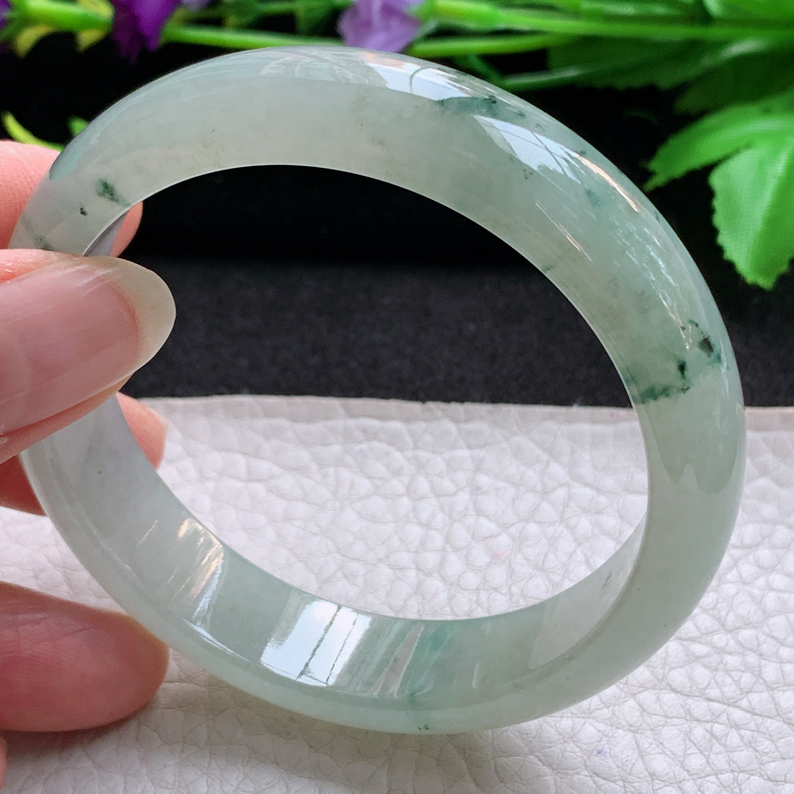 ll实拍57.5*14*7.5平安镯 天然缅甸翡翠A货玉手镯冰飘花宽边玉手环