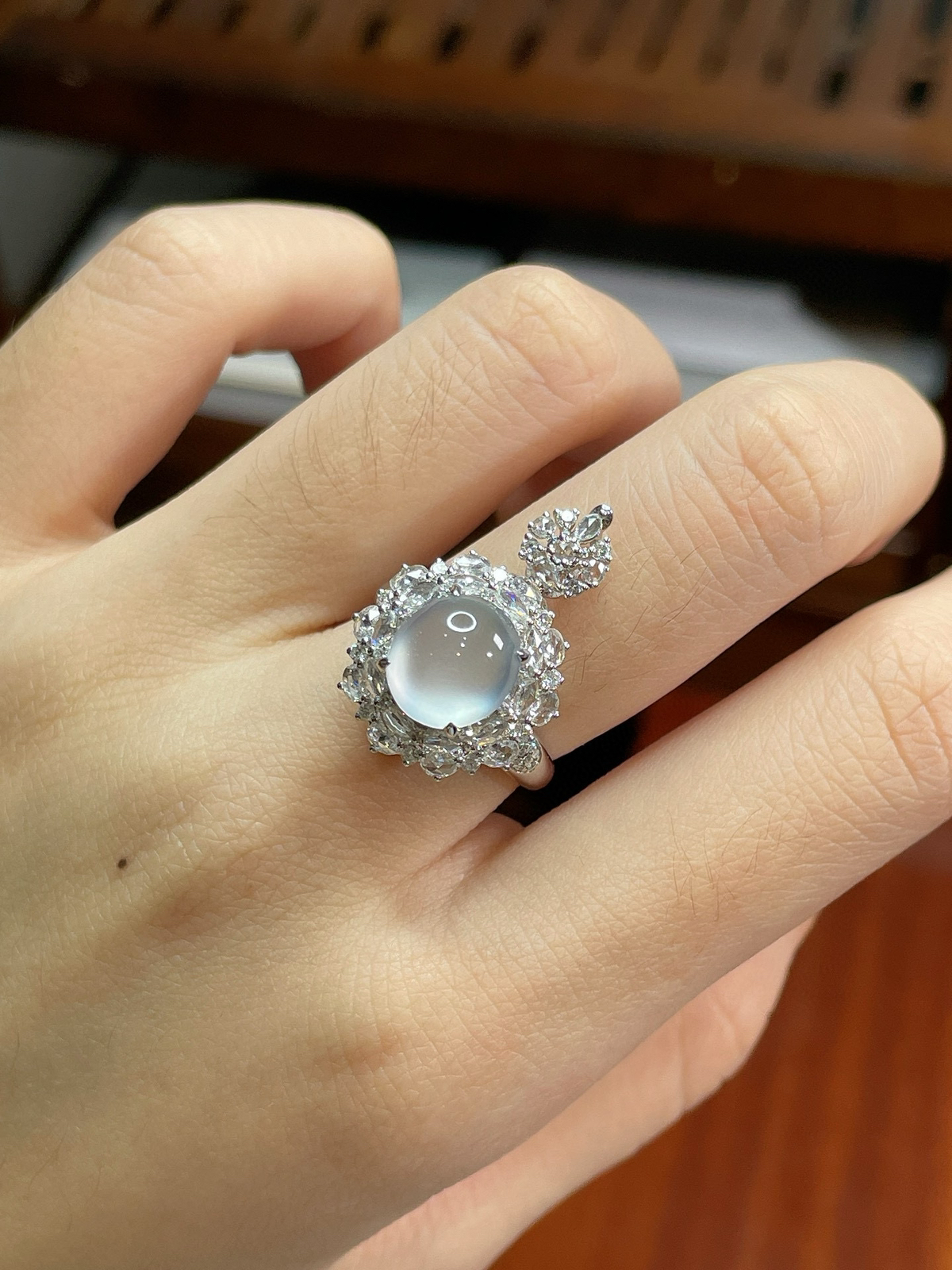 冰蛋面戒指+冰蛋面吊坠（两用款） 18k金镶嵌，强烈推荐！