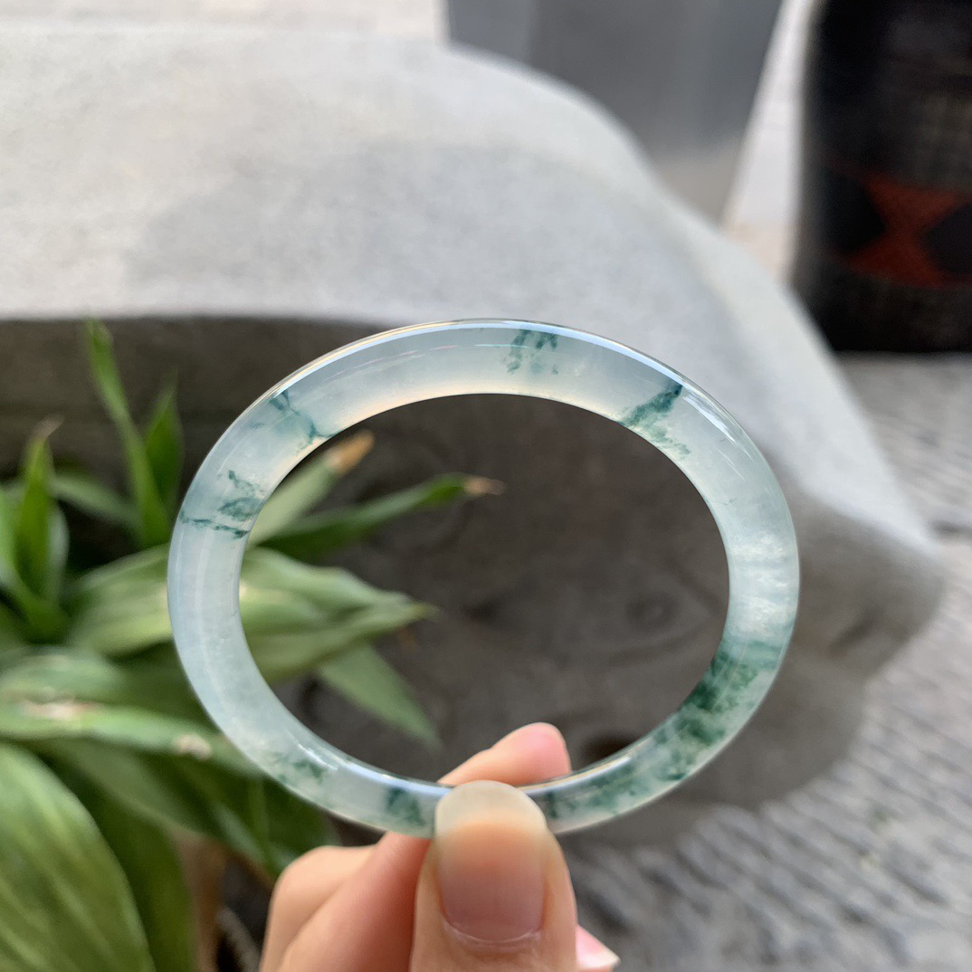 小圈口52.5-5.5 【冰种飘花圆条手镯】圆条52 53可戴