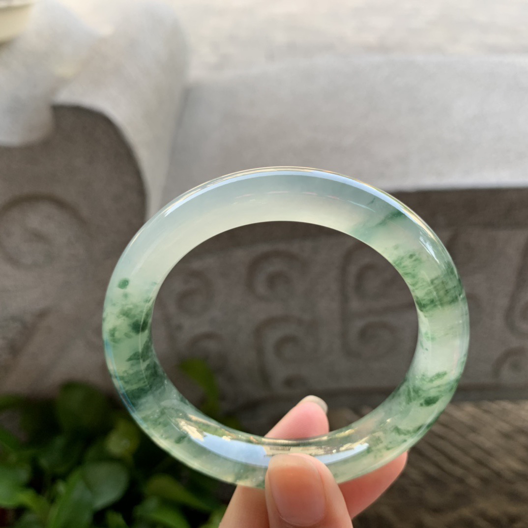 圈口 55.8-11.2-9.7【玻璃种飘花正圈手镯】正圈55 56可戴