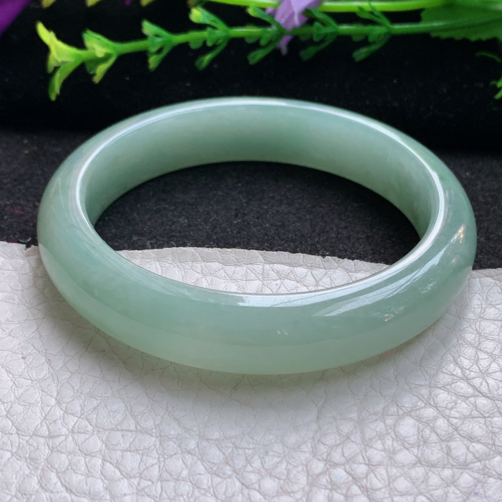 js实拍54*12*7.6平安镯 天然缅甸翡翠A货玉手镯秀气冰晴宽边玉手环