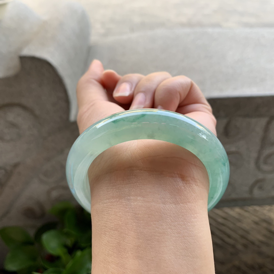 小圈口 53.4-11.9-9.6【冰种蓝绿正圈手镯】正圈53 54可戴