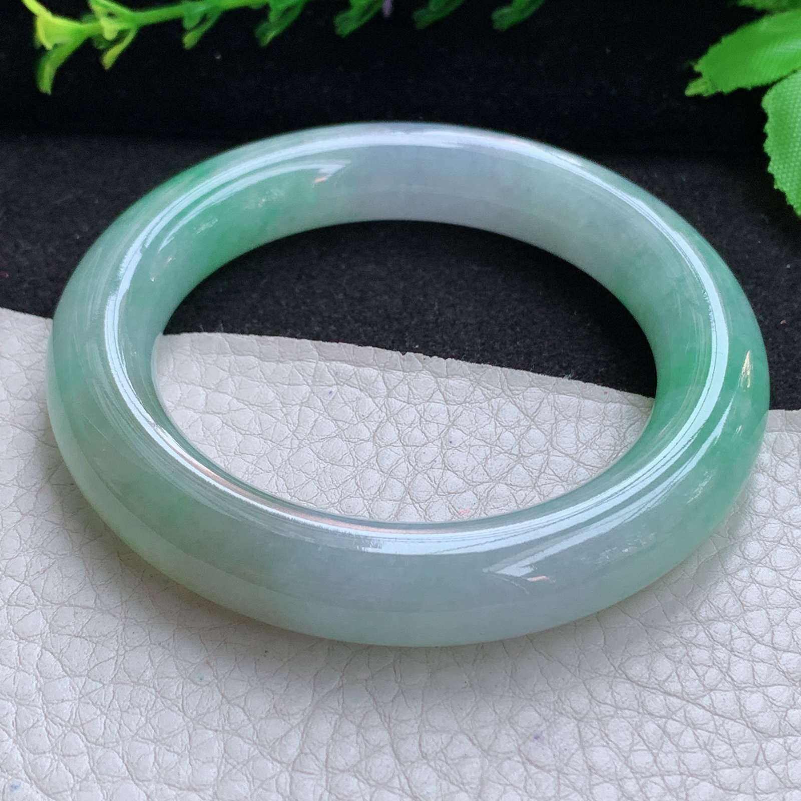 ax收藏级54.7*11.6*11.5美人镯 天然缅甸翡翠A货玉手镯春带彩圆条玉手环