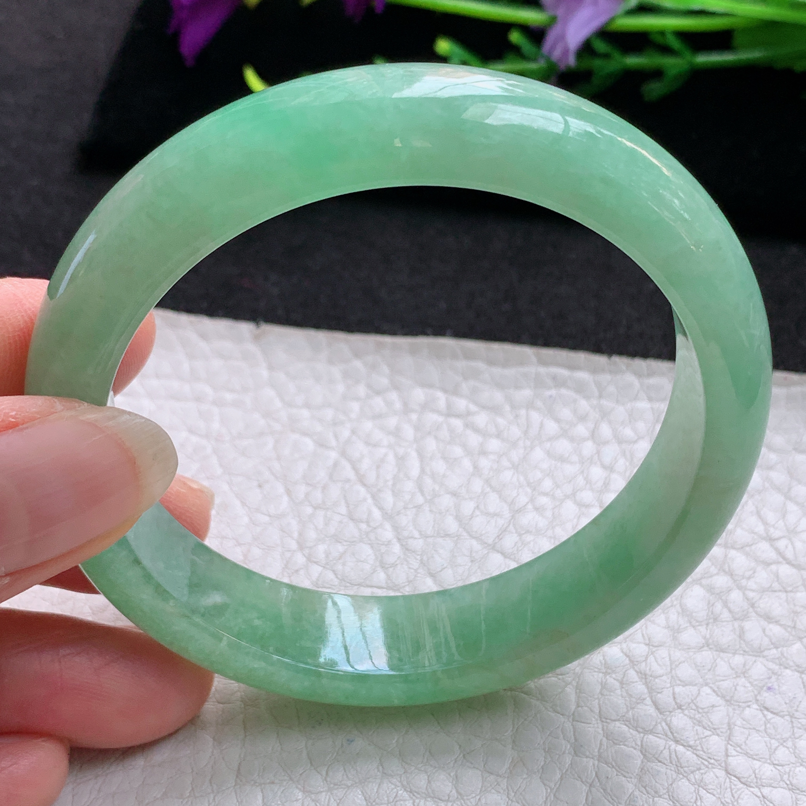 js实拍57*13.5*7.8平安镯 天然缅甸翡翠A货玉手镯冰绿宽边玉手环