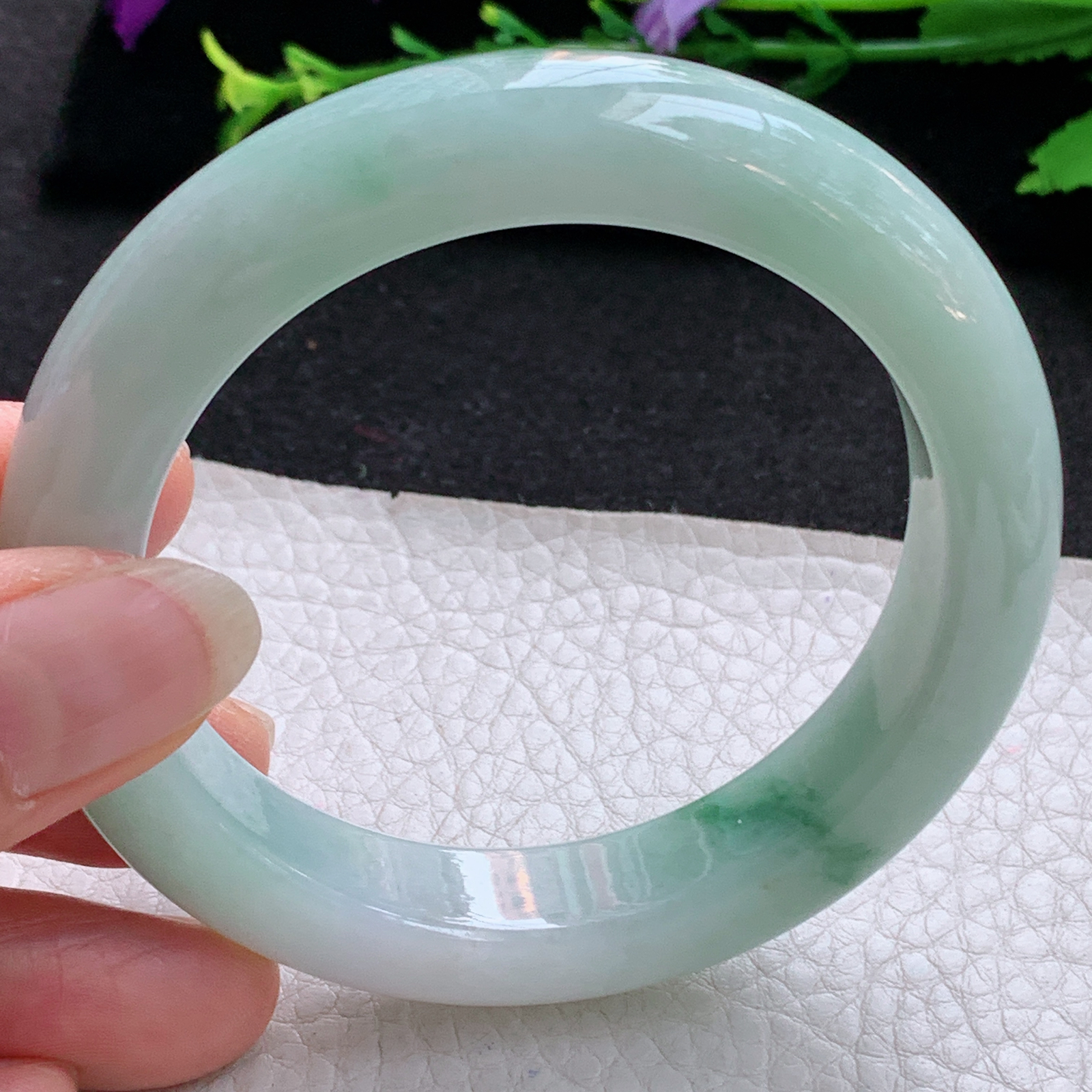 nr飘逸款56*12.3*9.3平安镯 天然缅甸翡翠A货玉手镯飘花宽边玉手环