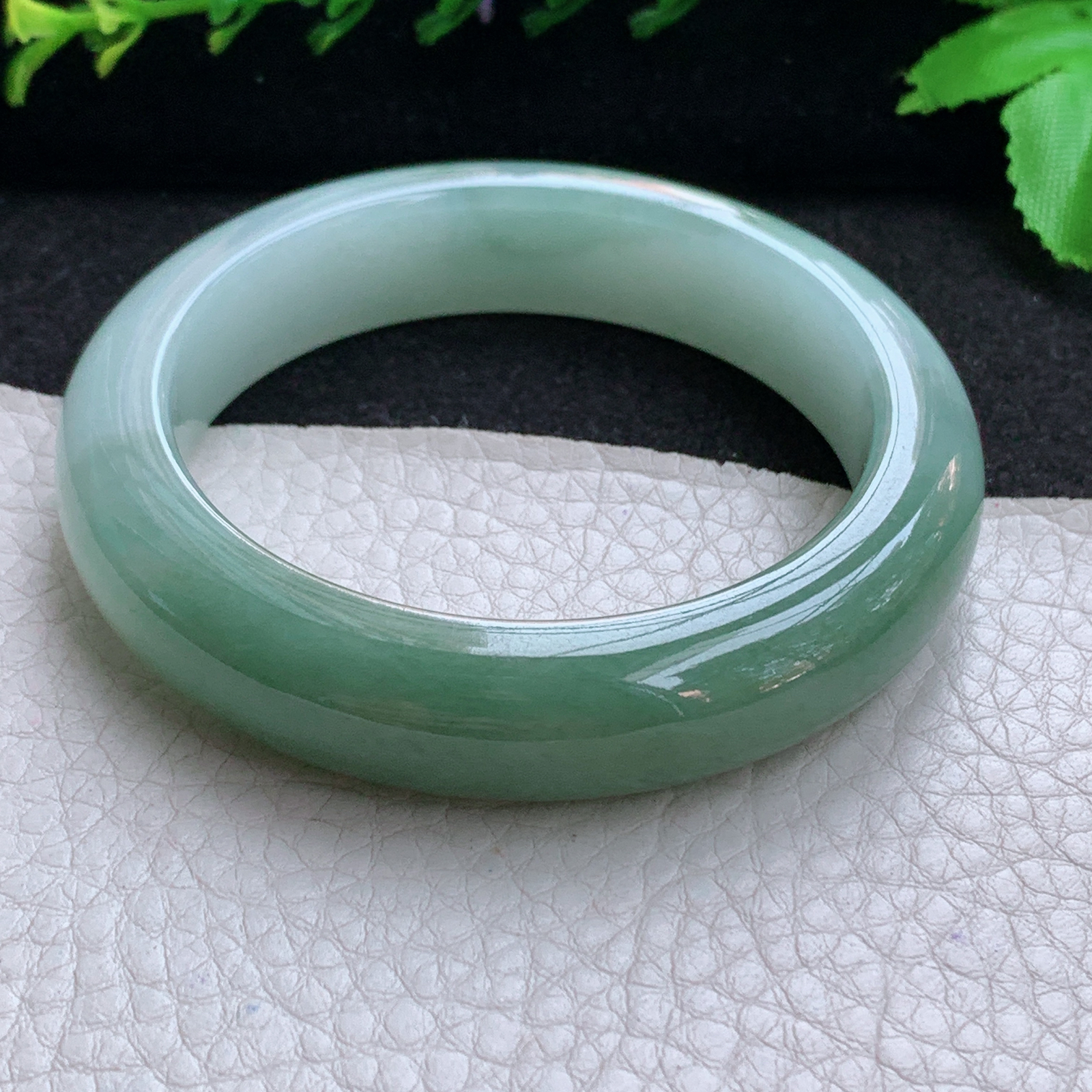 js招财款54*13.2*9平安镯 天然缅甸翡翠A货玉手镯双彩宽边玉手环