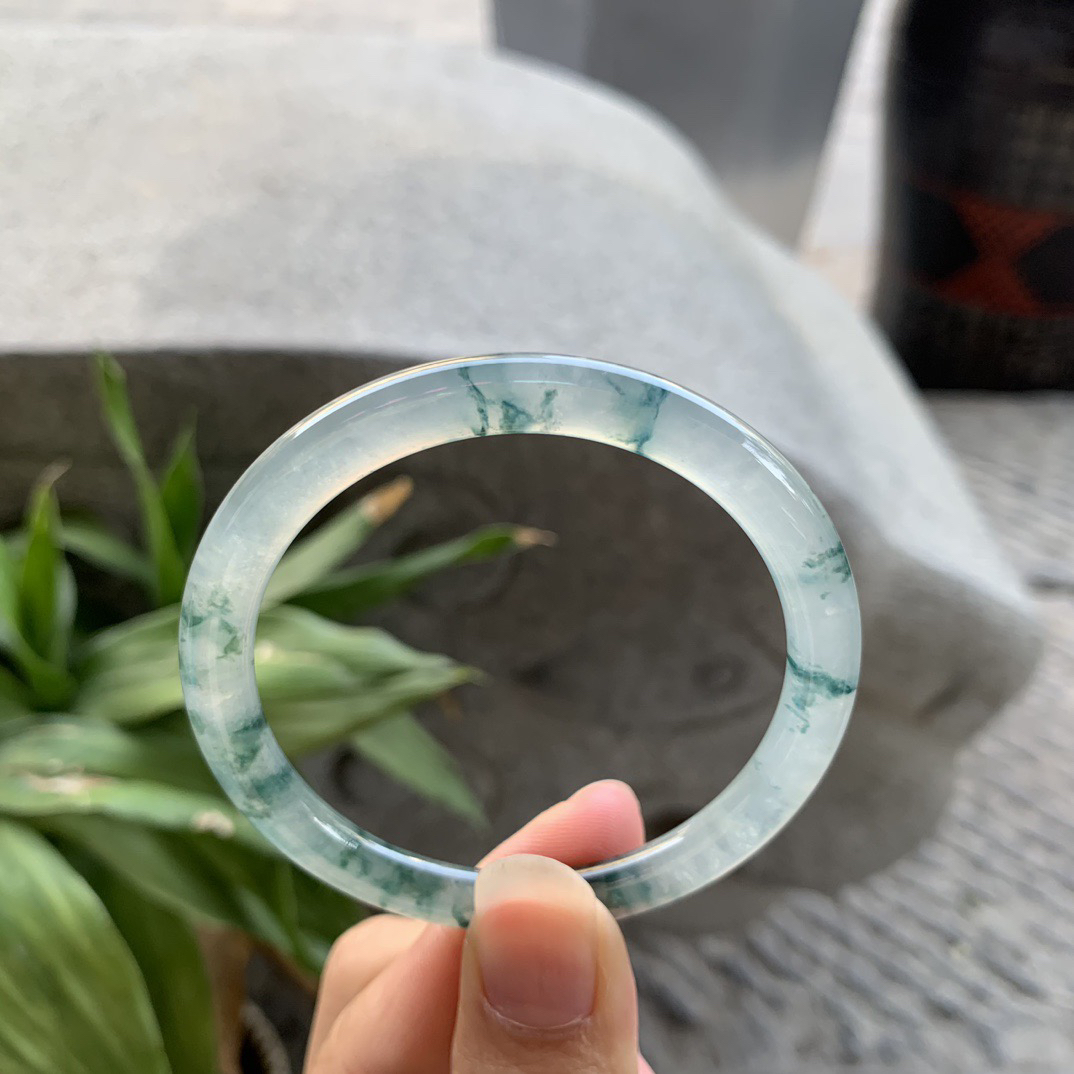 小圈口52.5-5.5 【冰种飘花圆条手镯】圆条52 53可戴