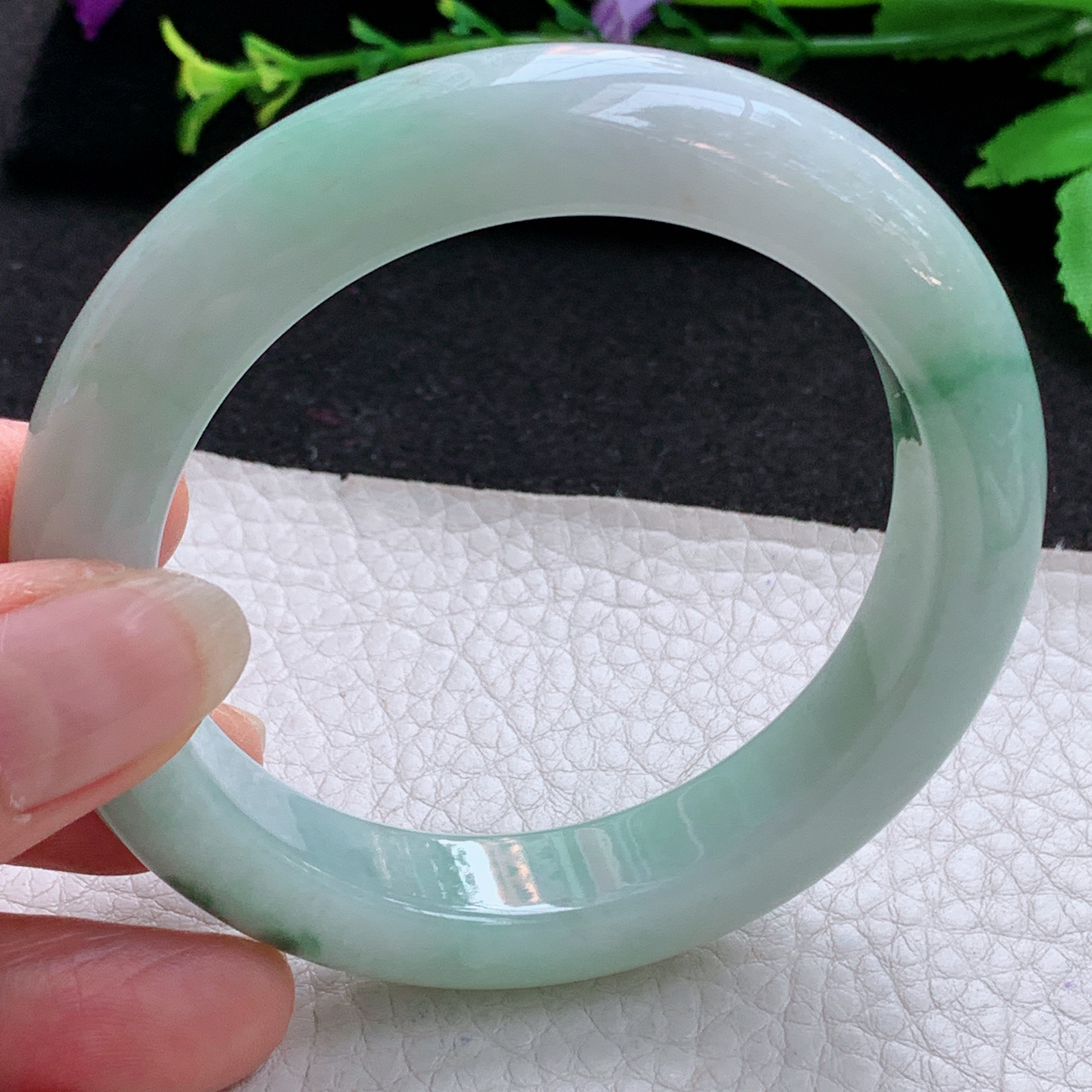 nr飘逸款56*12.3*9.3平安镯 天然缅甸翡翠A货玉手镯飘花宽边玉手环