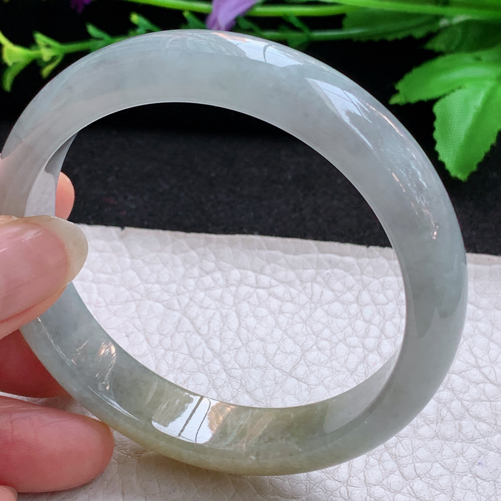 js招财款58*13.5*7.8平安镯 天然缅甸翡翠A货玉手镯双彩宽边玉手环