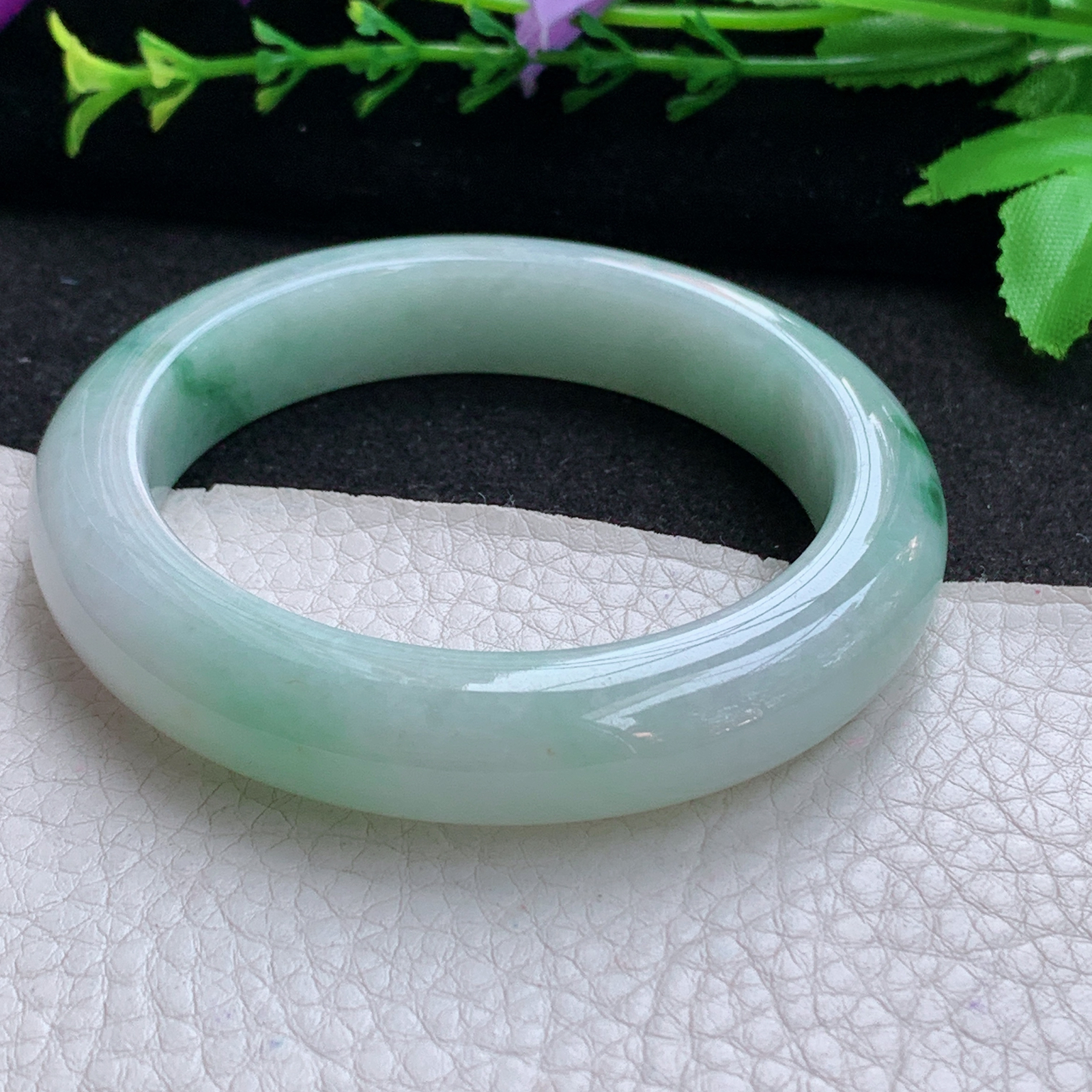 nr飘逸款56*12.3*9.3平安镯 天然缅甸翡翠A货玉手镯飘花宽边玉手环