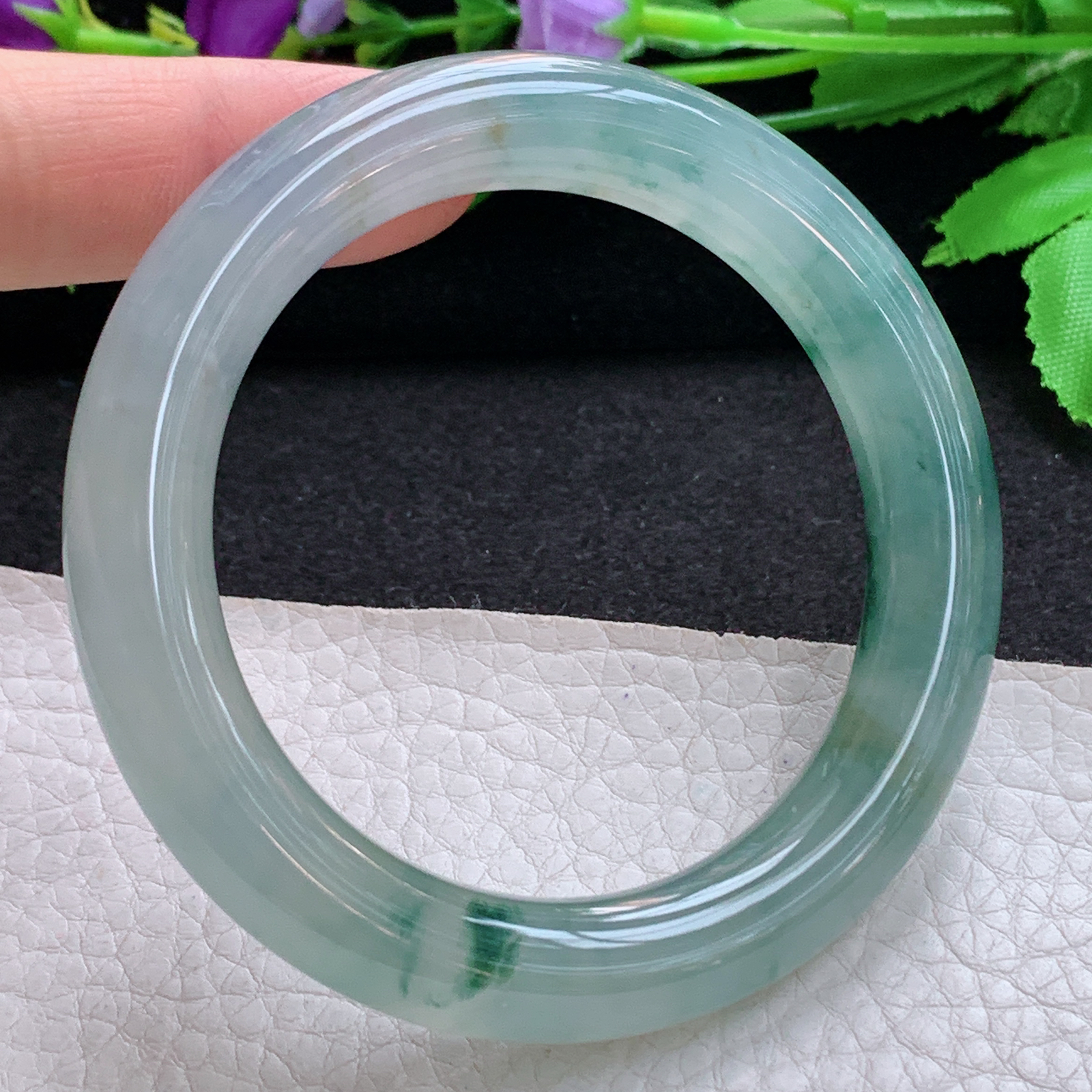 ax收藏级53.8*10.8*10.9美人镯 天然缅甸翡翠A货玉手镯冰飘花圆条玉手环