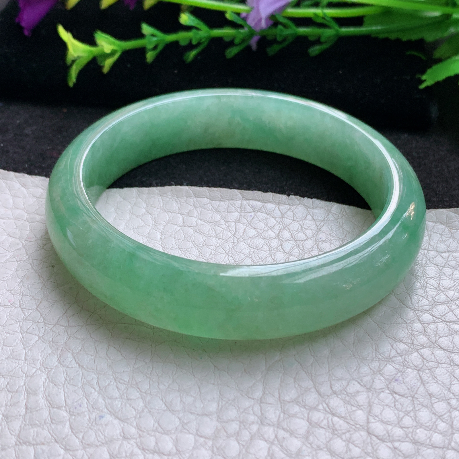js实拍57*13.5*7.8平安镯 天然缅甸翡翠A货玉手镯冰绿宽边玉手环