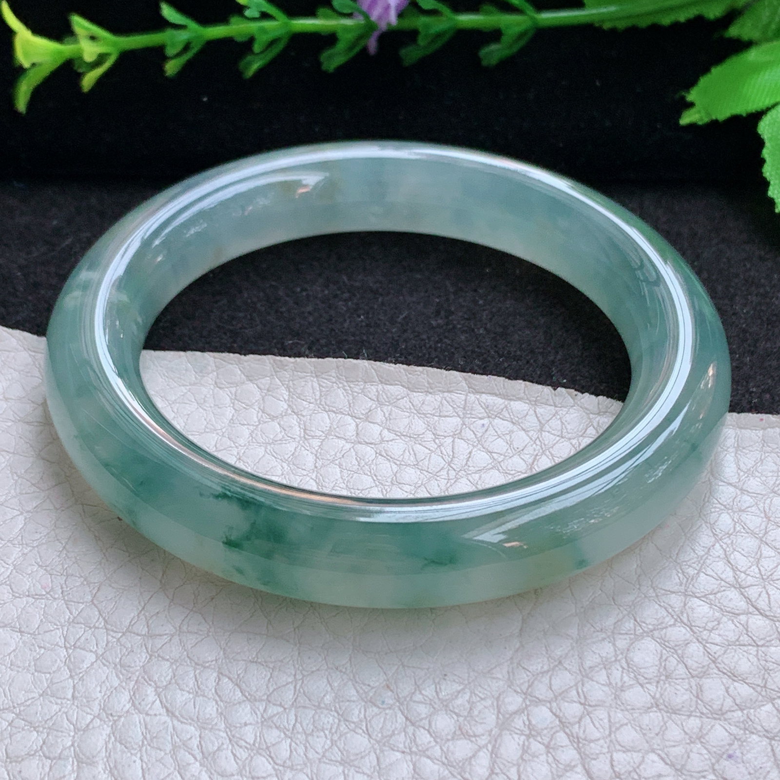 ax收藏级53.8*10.8*10.9美人镯 天然缅甸翡翠A货玉手镯冰飘花圆条玉手环