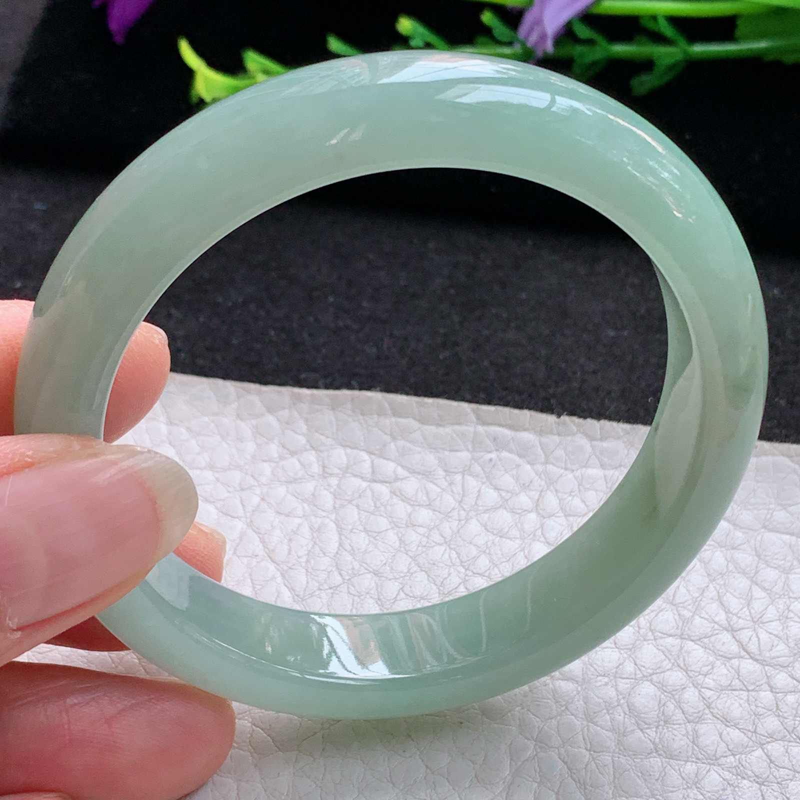 js实拍54*12*7.6平安镯 天然缅甸翡翠A货玉手镯秀气冰晴宽边玉手环