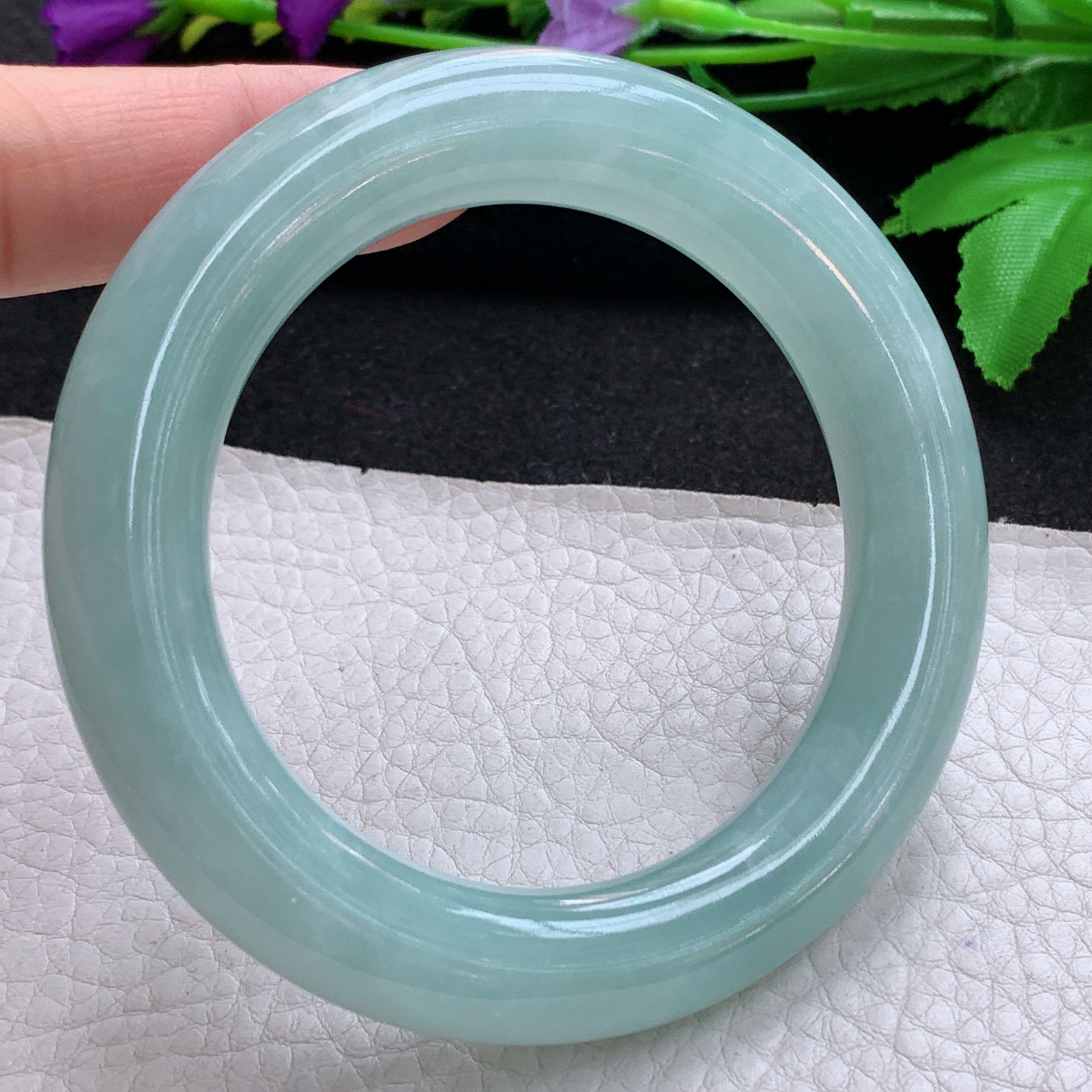 js冰晴款56.5*12*12.3胖圆镯 天然缅甸翡翠A货玉手镯晴绿圆条玉手环