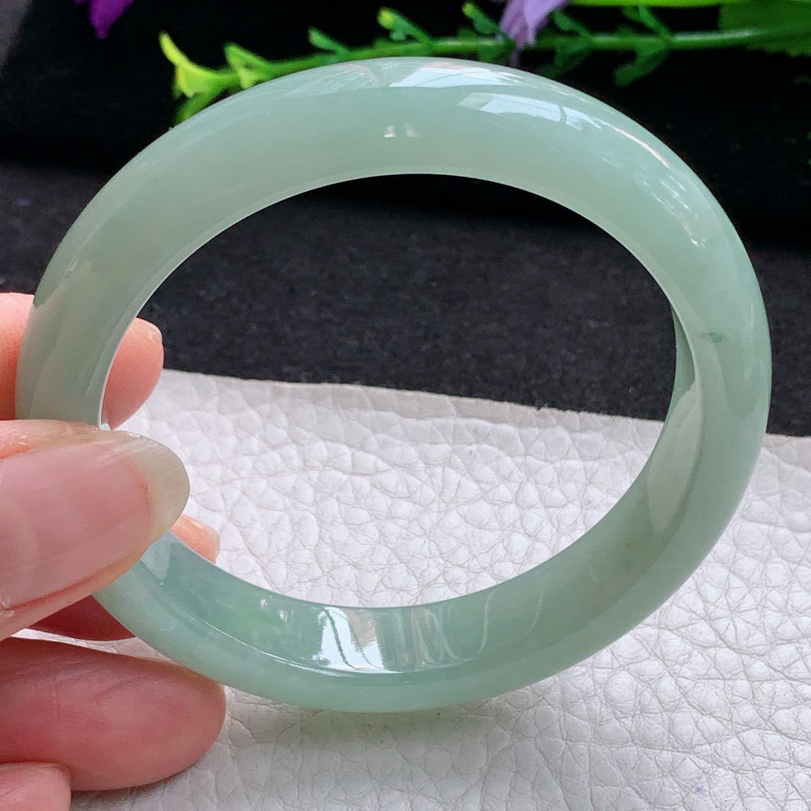 js实拍54*12*7.6平安镯 天然缅甸翡翠A货玉手镯秀气冰晴宽边玉手环