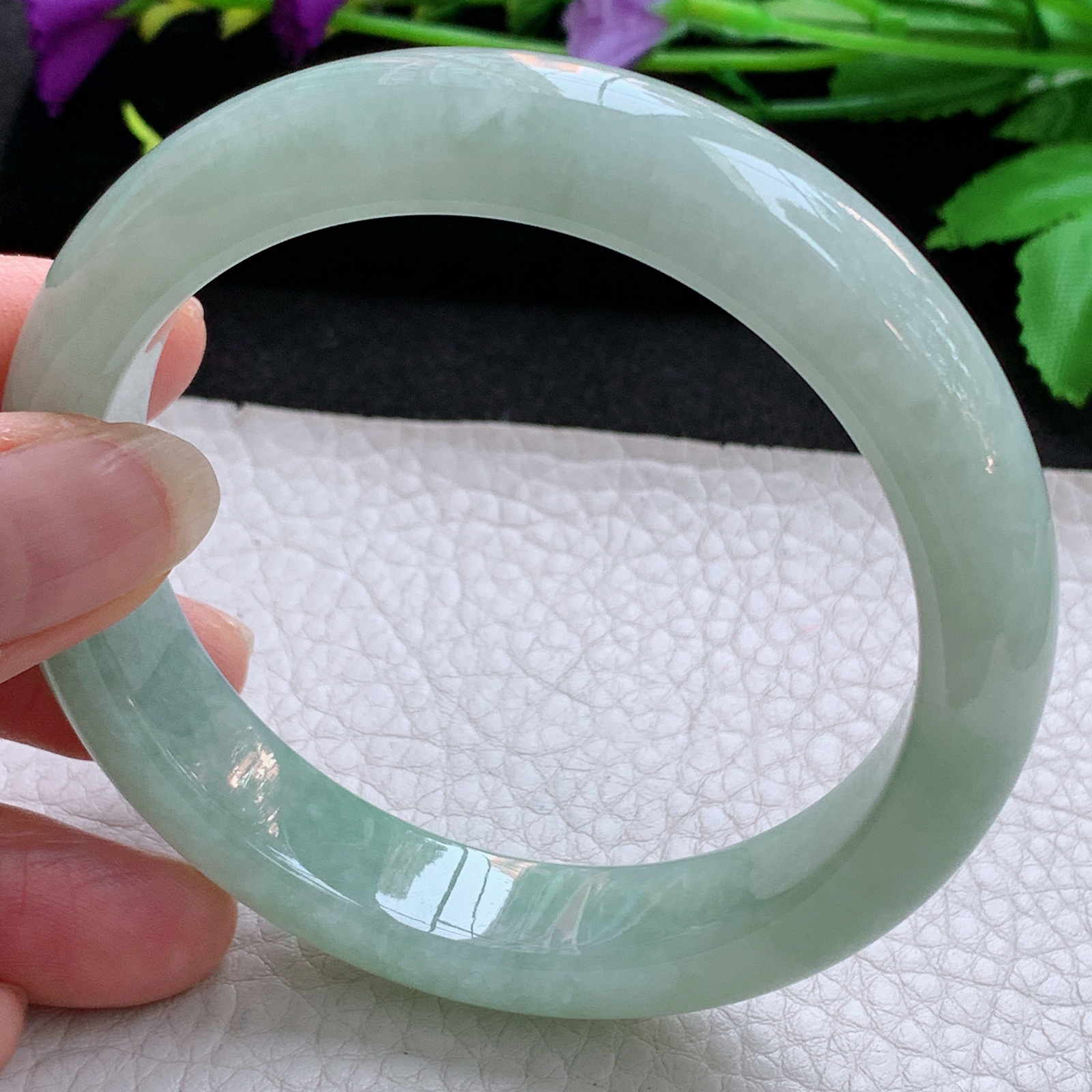 z大圈口60*12.8*8.8平安镯 天然缅甸翡翠A货玉手镯冰晴宽边玉手环