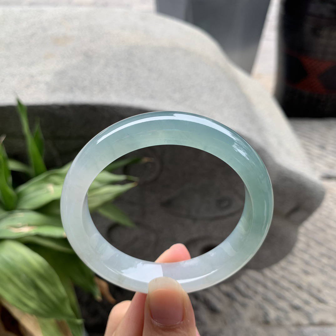 圈口 55.8-12.8-8.3【冰种晴蓝正圈手镯】正圈55 56可戴 冰透水润