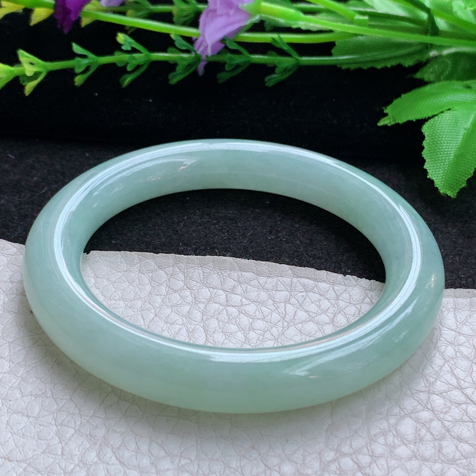 nr甜美款54*10.24美人镯 天然缅甸翡翠A货玉手镯甜绿圆条玉手环