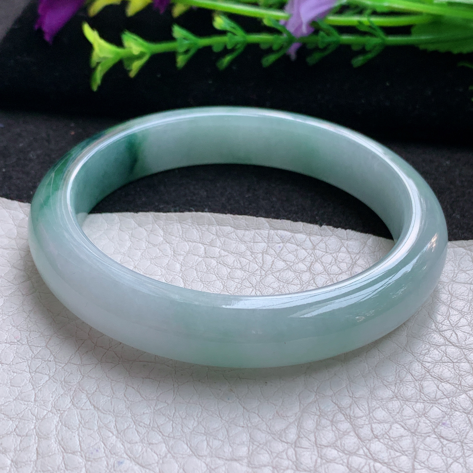 js实拍57.5*11.5*8.3平安镯 天然缅甸翡翠A货玉手镯冰飘花胶感宽边玉手环