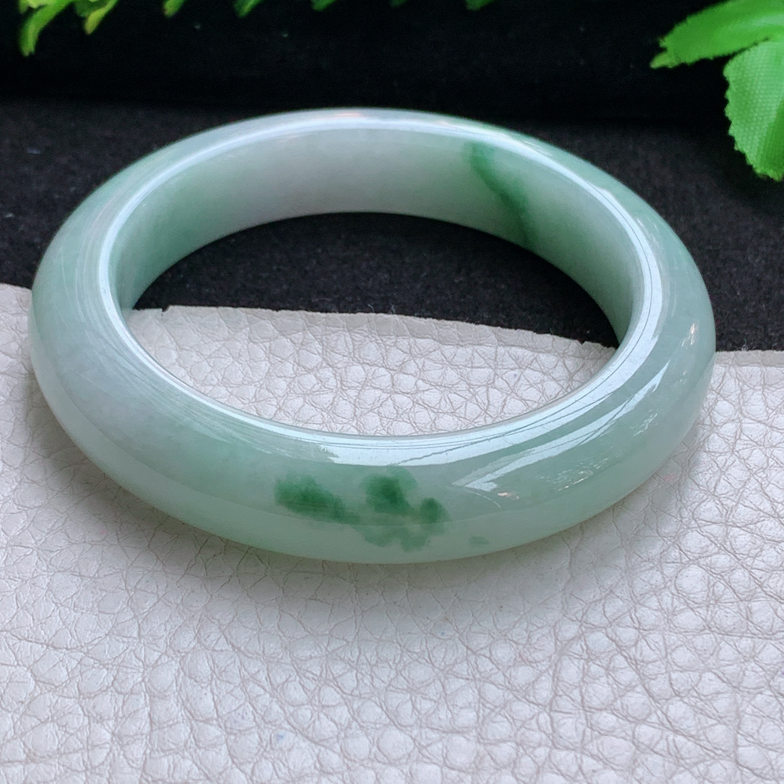 nr飘逸款56*12.3*9.3平安镯 天然缅甸翡翠A货玉手镯飘花宽边玉手环