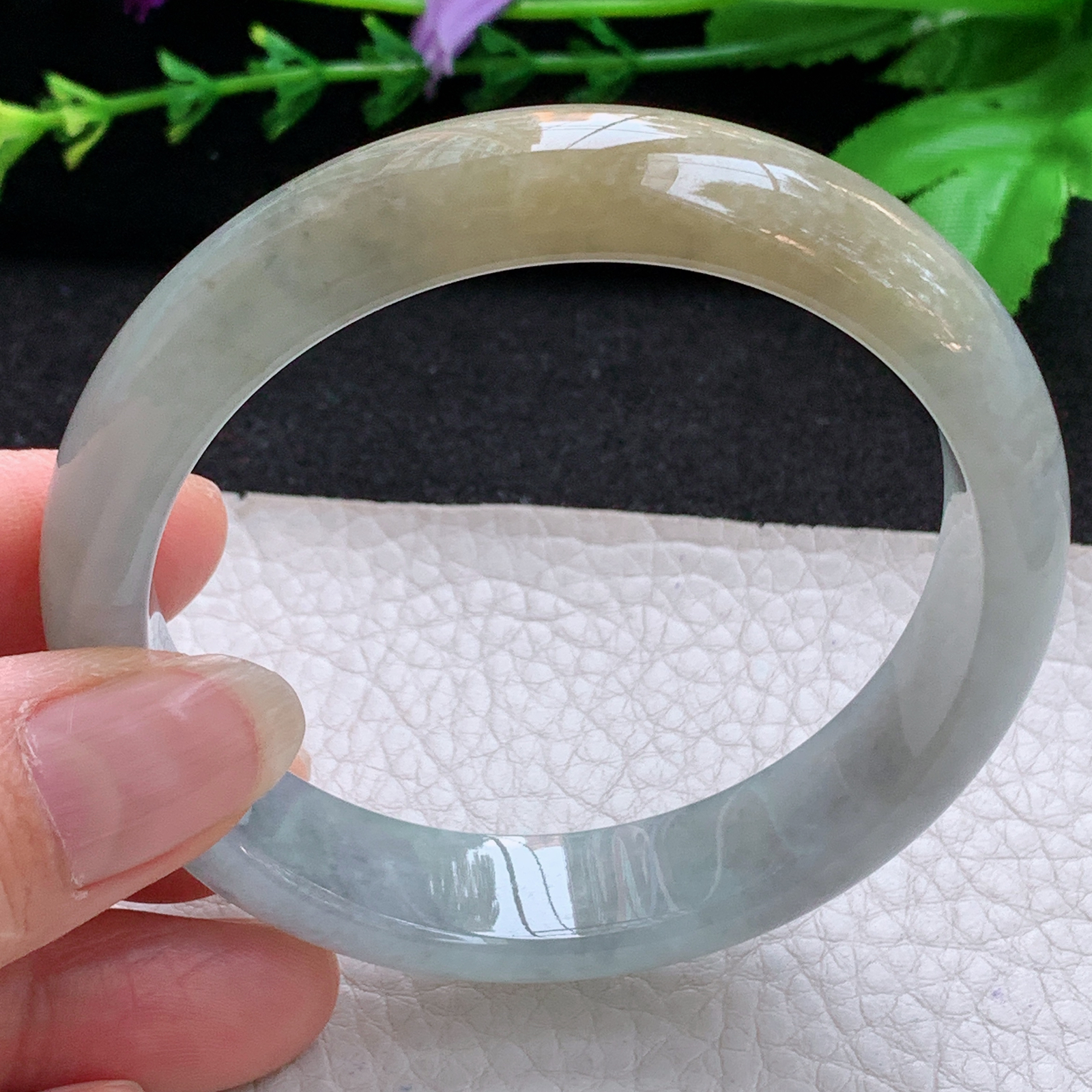 js招财款58*13.5*7.8平安镯 天然缅甸翡翠A货玉手镯双彩宽边玉手环