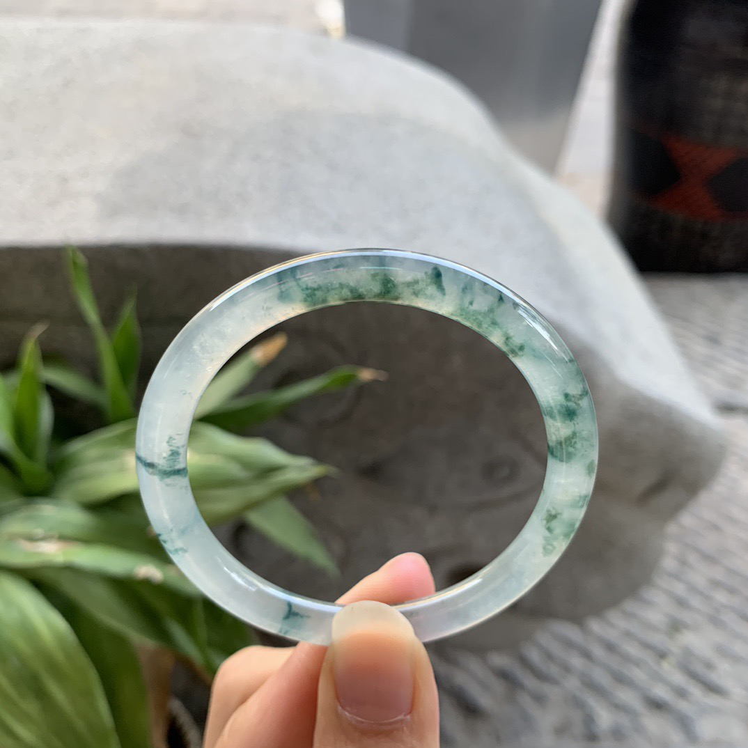 小圈口52.5-5.5 【冰种飘花圆条手镯】圆条52 53可戴