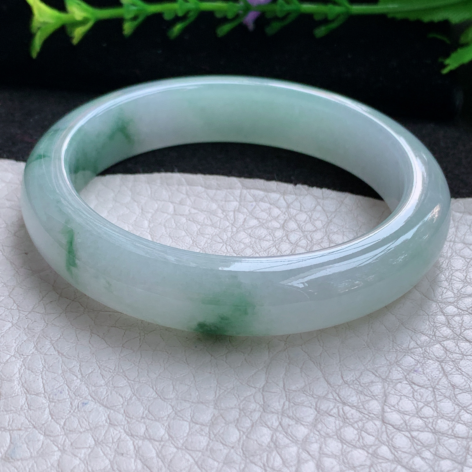 ll实拍55.5*12.6*8平安镯 天然缅甸翡翠A货玉手镯冰飘花宽边玉手环