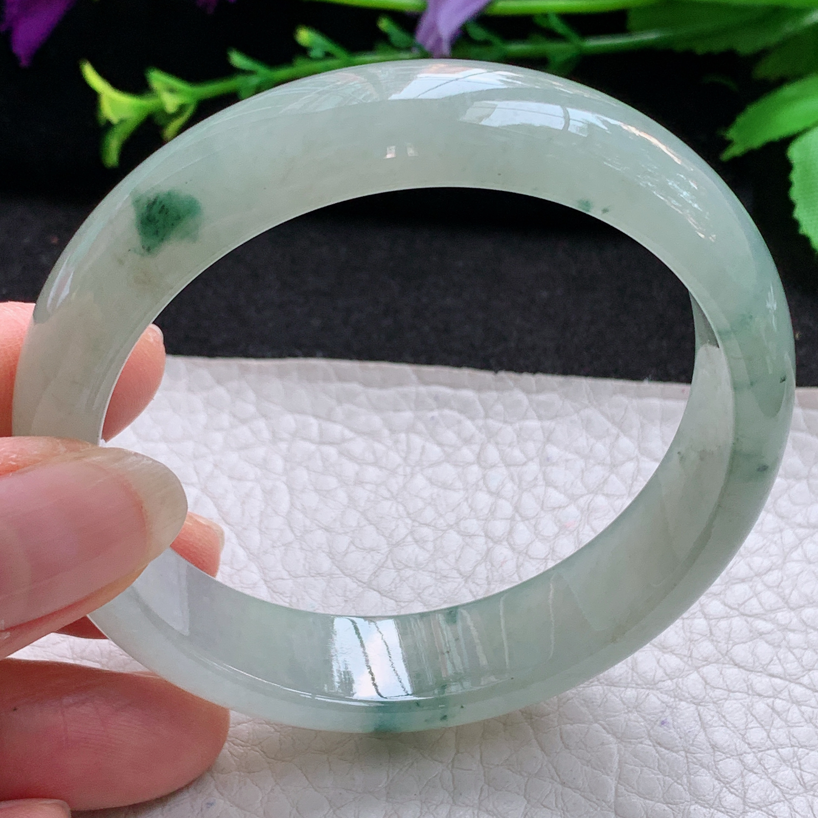 ll实拍57.5*14*7.5平安镯 天然缅甸翡翠A货玉手镯冰飘花宽边玉手环