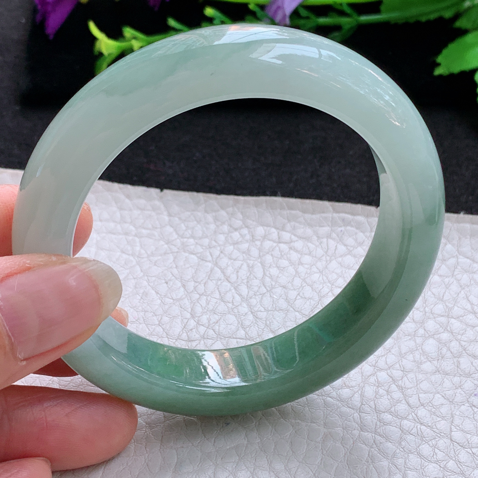 js招财款54*13.2*9平安镯 天然缅甸翡翠A货玉手镯双彩宽边玉手环