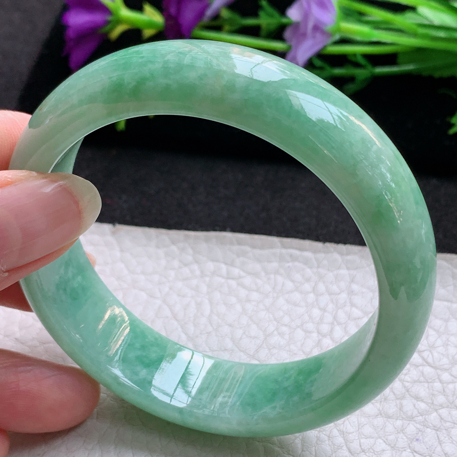 js实拍58*16.8*7.8轮胎镯 天然缅甸翡翠A货玉手镯满绿大气宽边玉手环