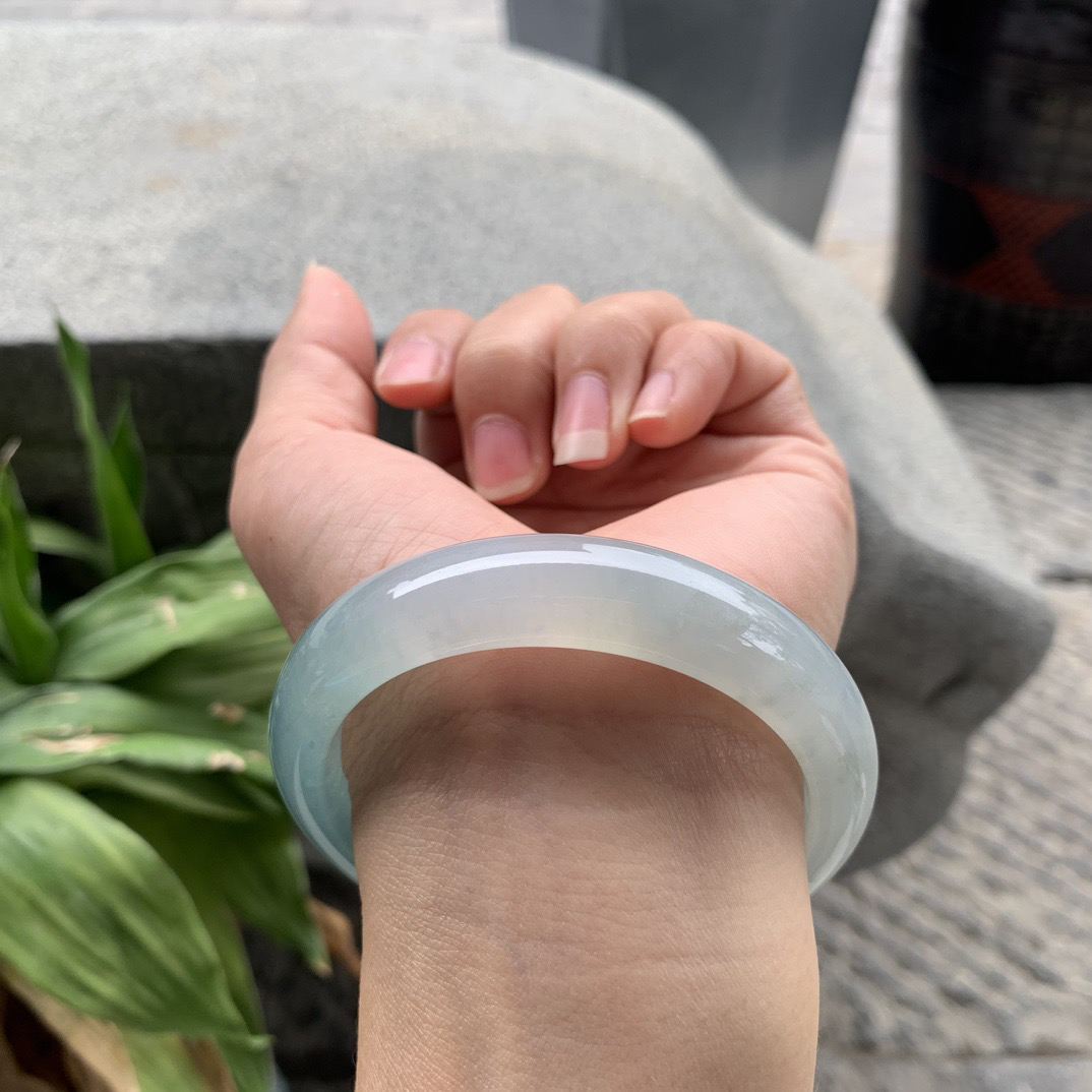 圈口 55.8-12.8-8.3【冰种晴蓝正圈手镯】正圈55 56可戴 冰透水润