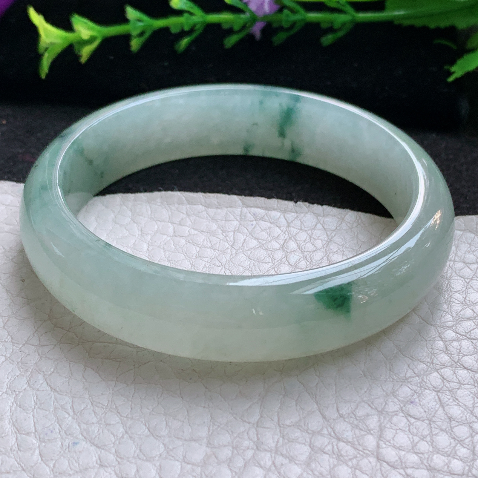 ll实拍57.5*14*7.5平安镯 天然缅甸翡翠A货玉手镯冰飘花宽边玉手环