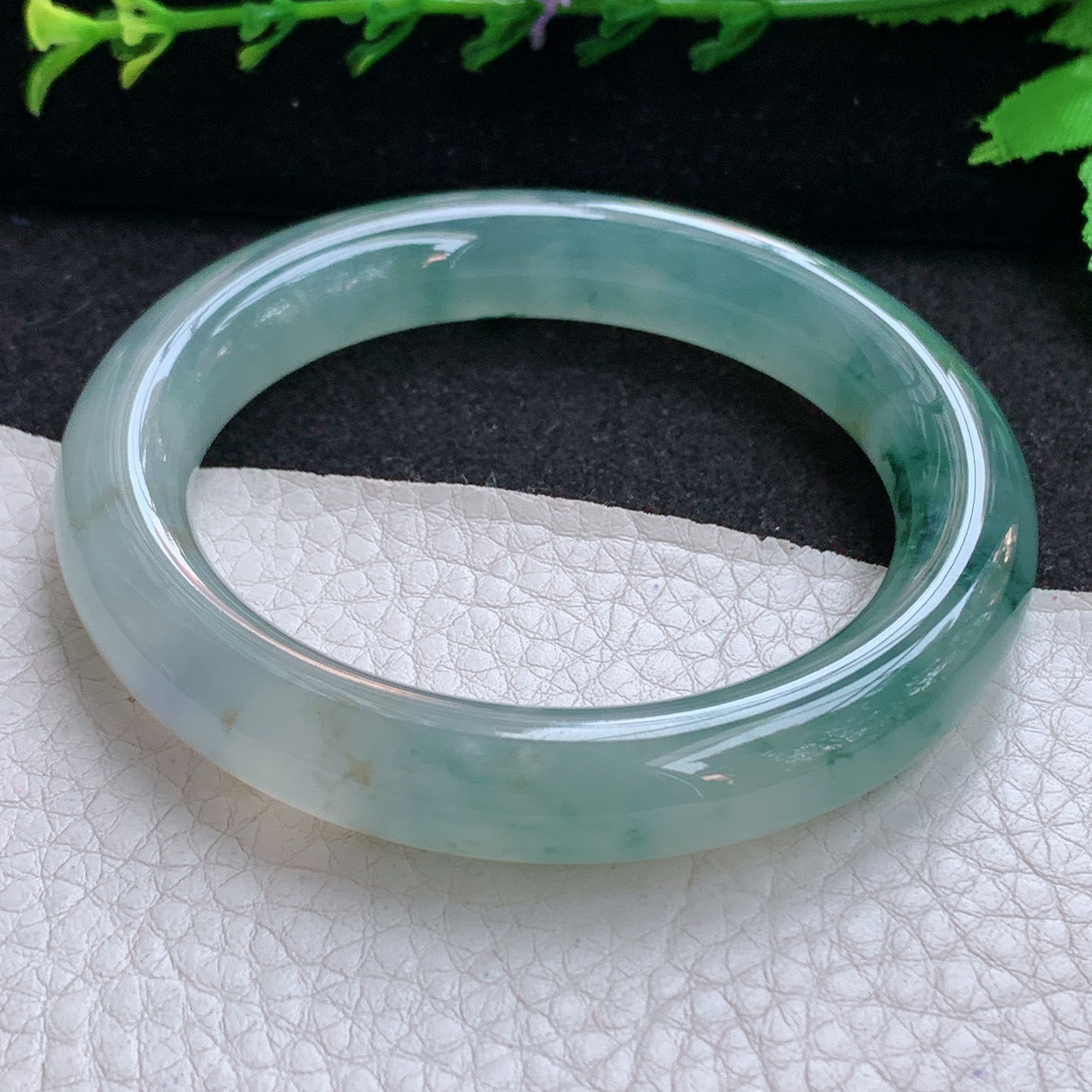 ax收藏级53.8*10.8*10.9美人镯 天然缅甸翡翠A货玉手镯冰飘花圆条玉手环