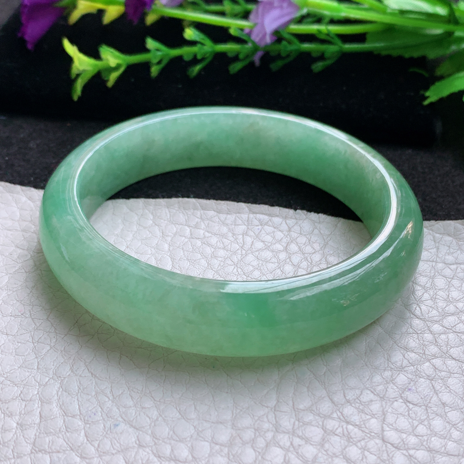 js实拍57*13.5*7.8平安镯 天然缅甸翡翠A货玉手镯冰绿宽边玉手环