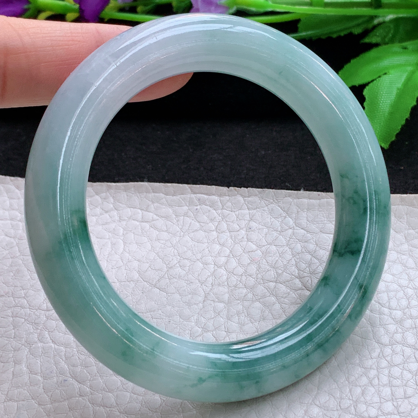 z招财款56*11.2*11.8美人镯 天然缅甸翡翠A货玉手镯飘花圆条大气玉手环