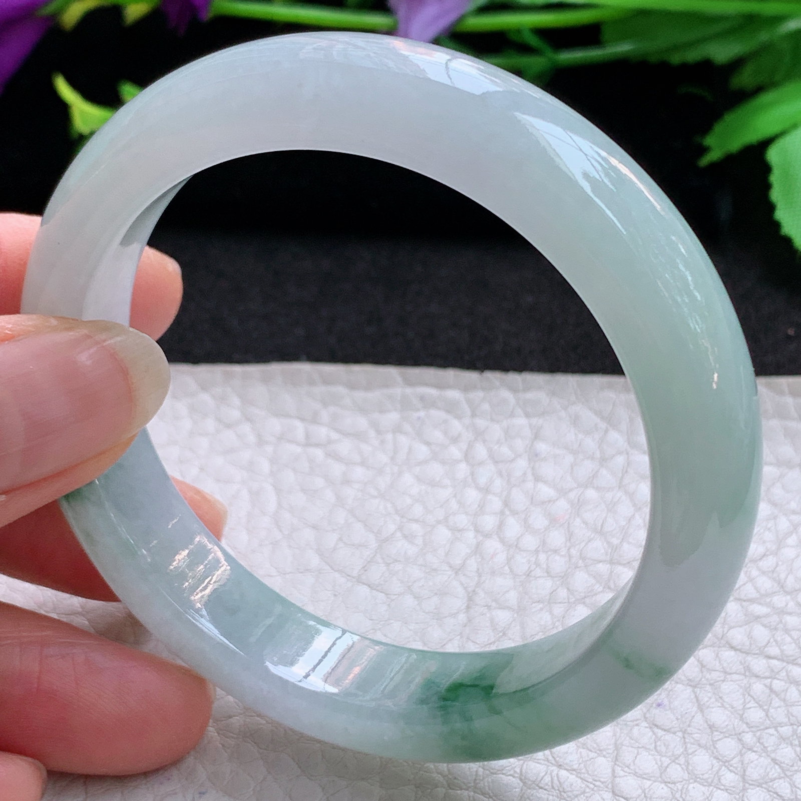 ll实拍55.5*12.6*8平安镯 天然缅甸翡翠A货玉手镯冰飘花宽边玉手环