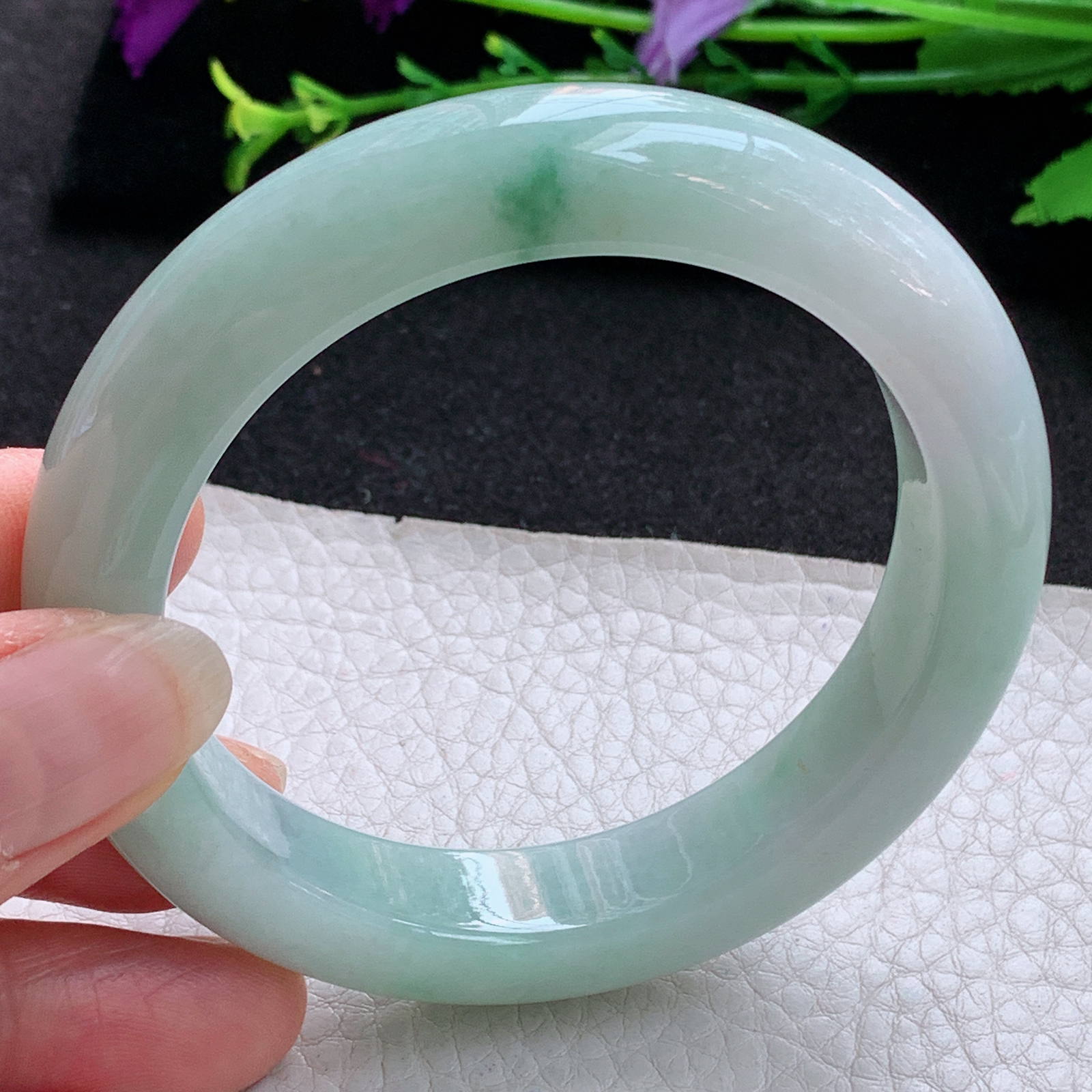 nr飘逸款56*12.3*9.3平安镯 天然缅甸翡翠A货玉手镯飘花宽边玉手环