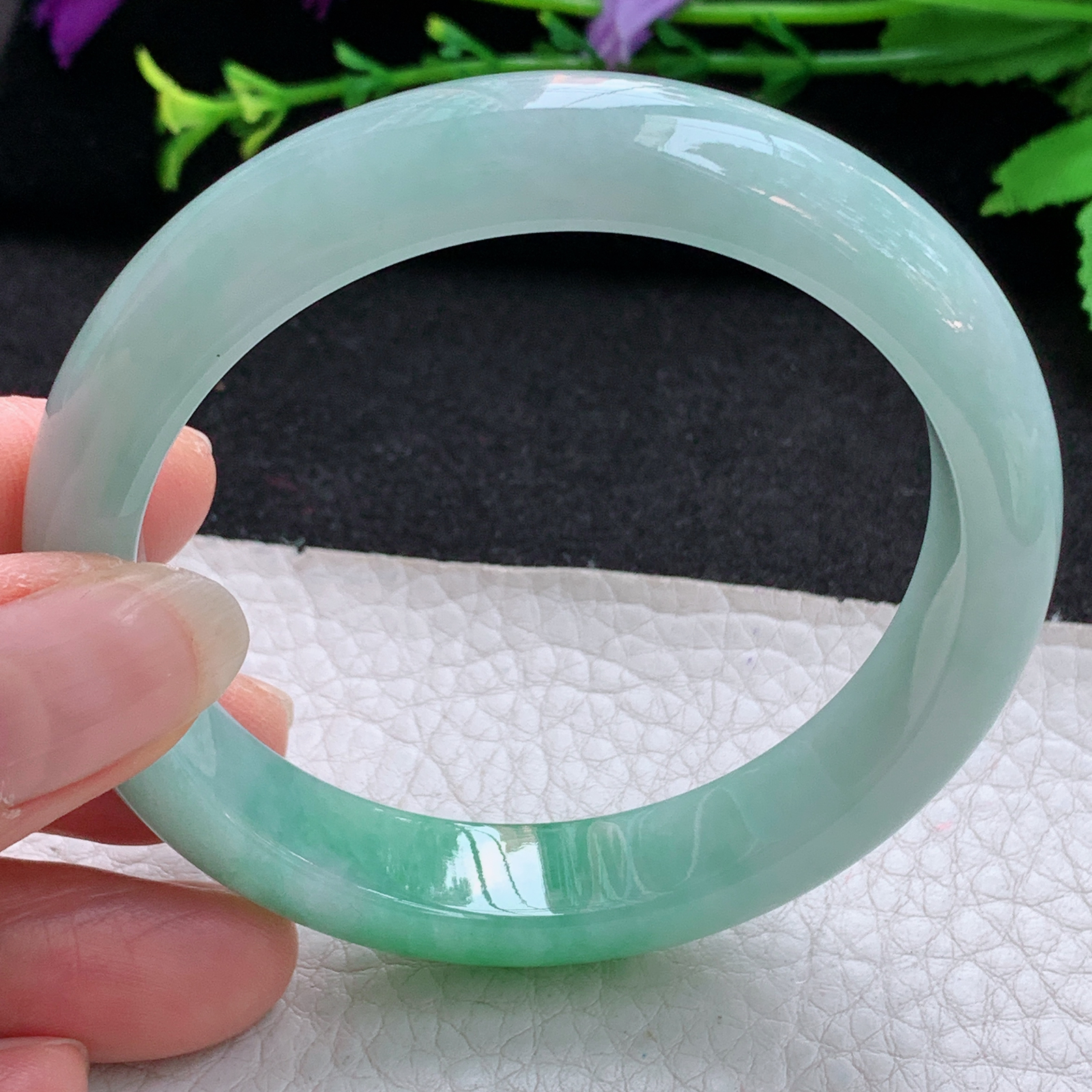 yh年轻款55.5*11.8*8平安镯 天然缅甸翡翠A货玉手镯飘阳绿宽边玉手环