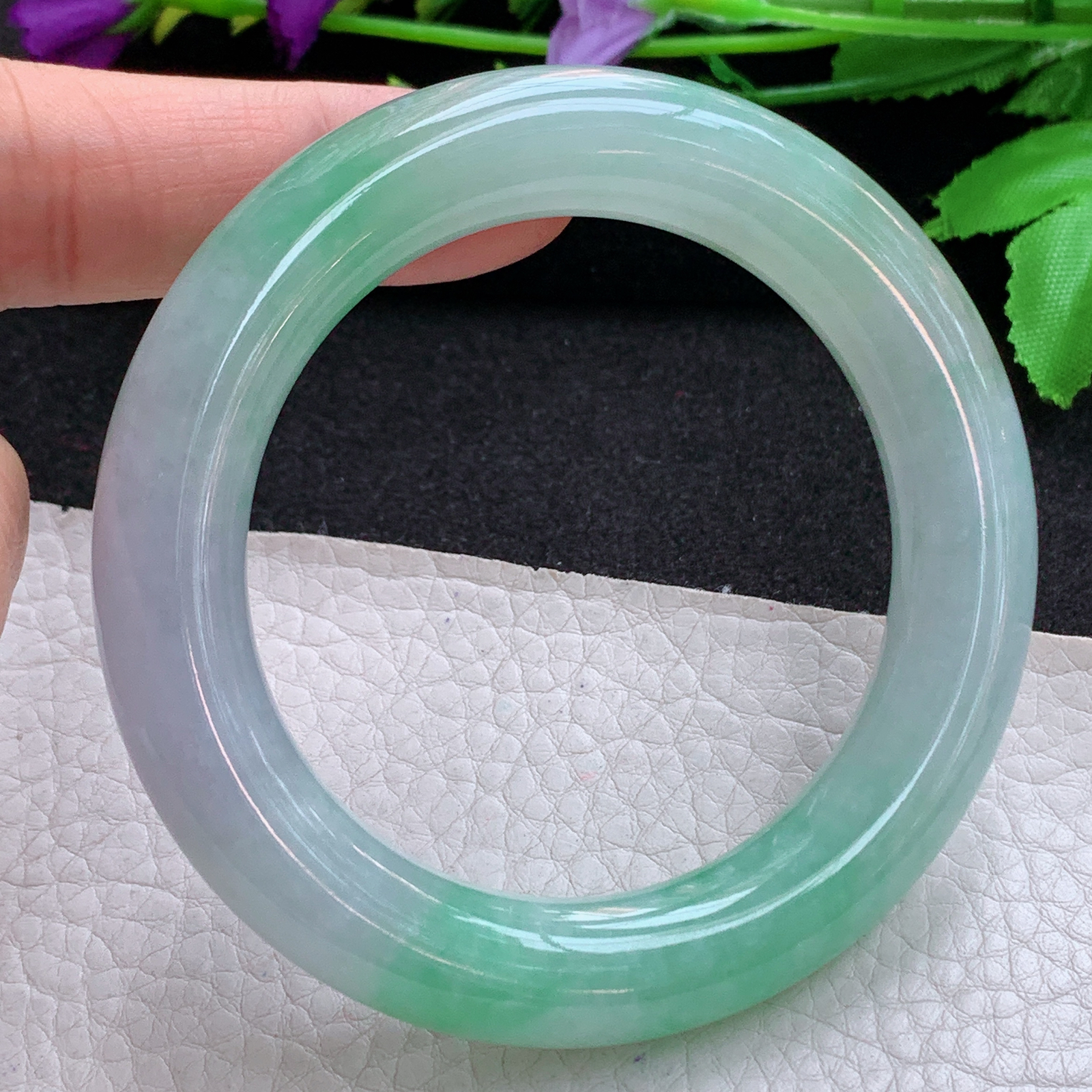 ax收藏级54.7*11.6*11.5美人镯 天然缅甸翡翠A货玉手镯春带彩圆条玉手环