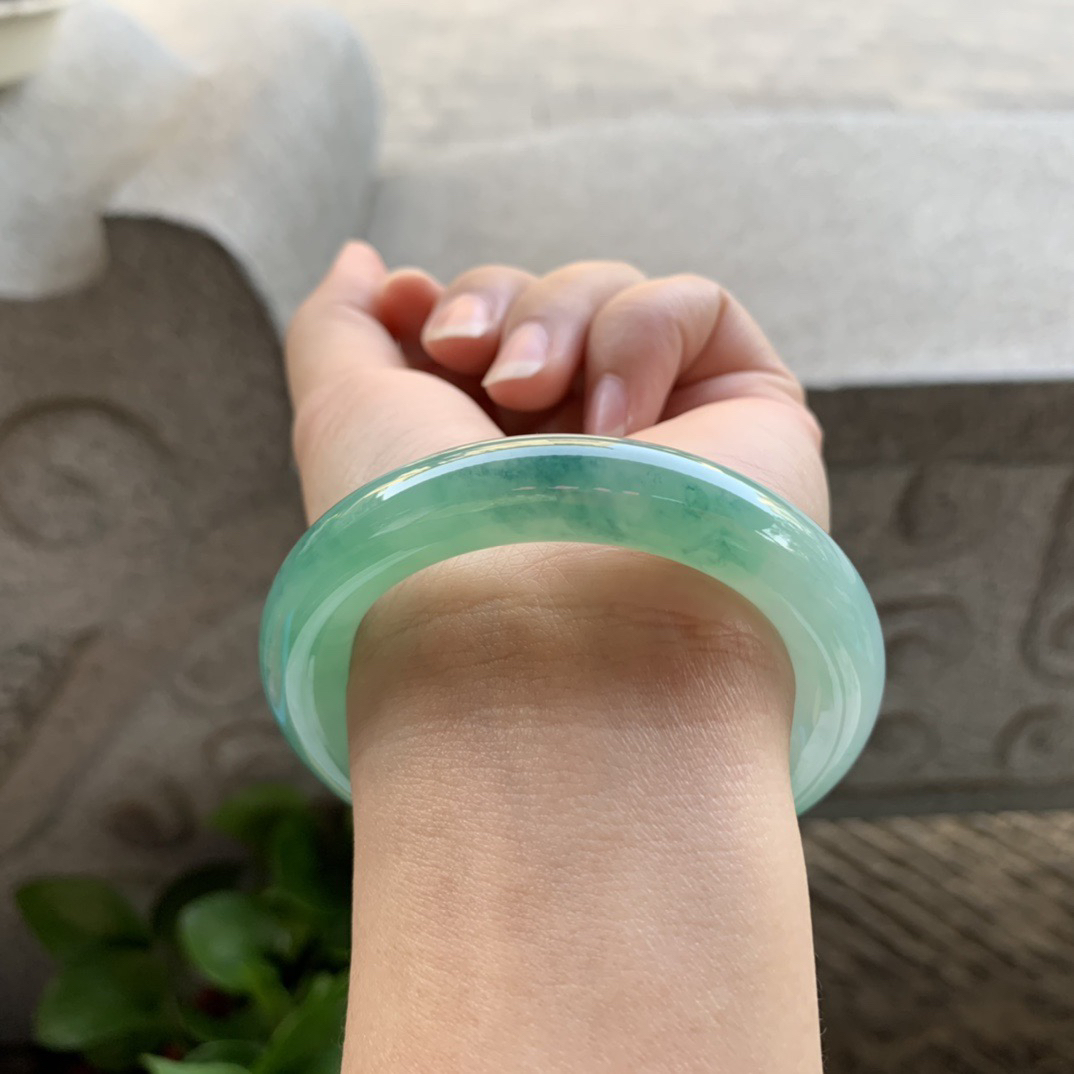 小圈口50.9-11 【冰种蓝绿圆条手镯】圆条50 51可戴