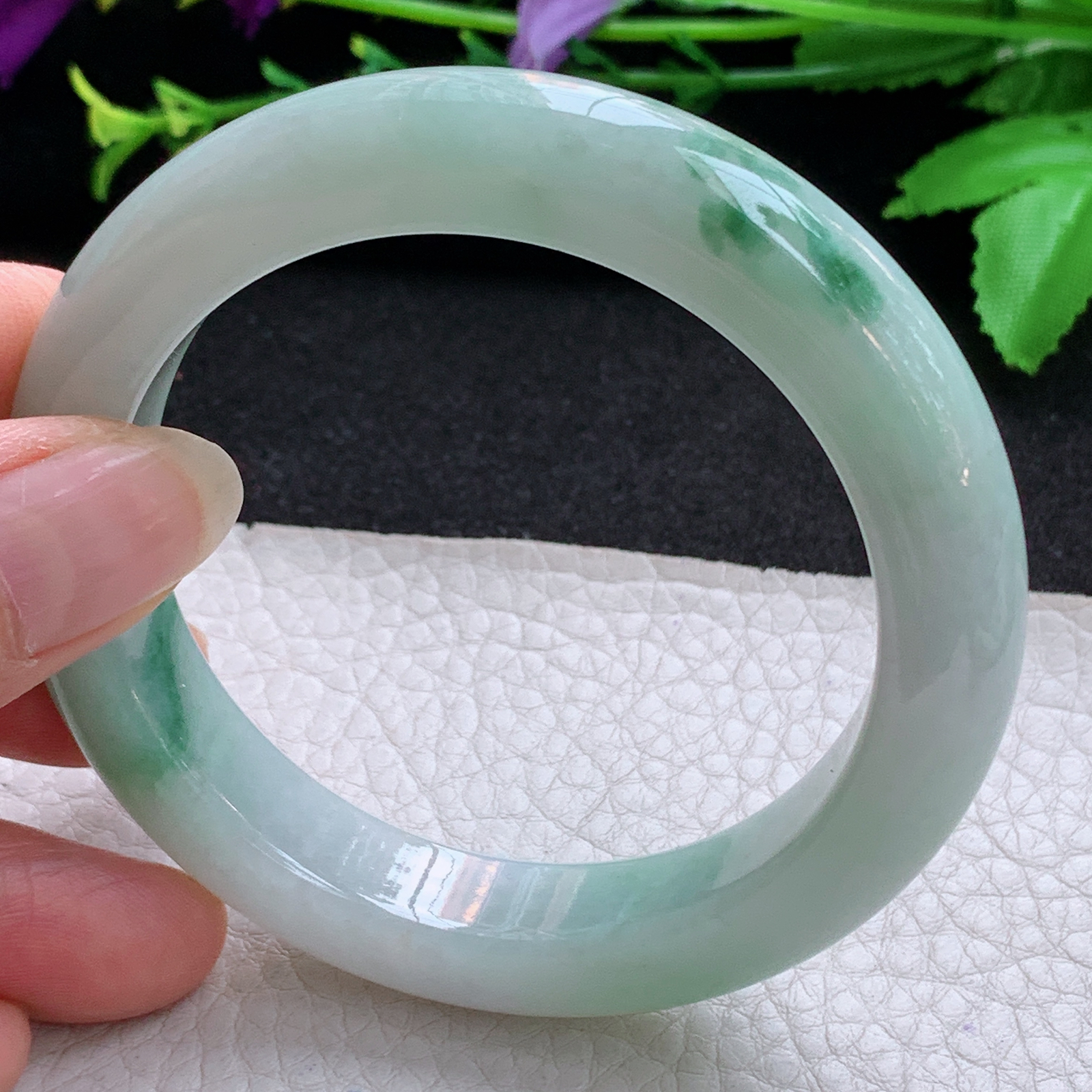 nr飘逸款56*12.3*9.3平安镯 天然缅甸翡翠A货玉手镯飘花宽边玉手环