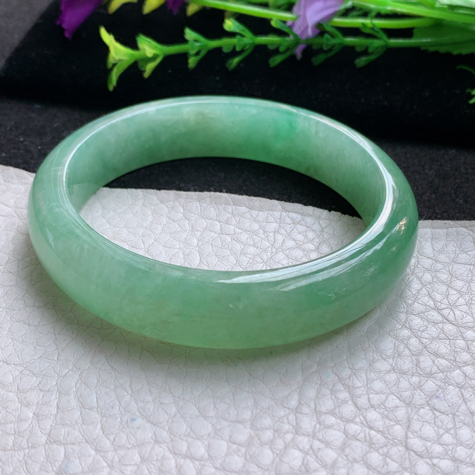 js实拍57*13.5*7.8平安镯 天然缅甸翡翠A货玉手镯冰绿宽边玉手环