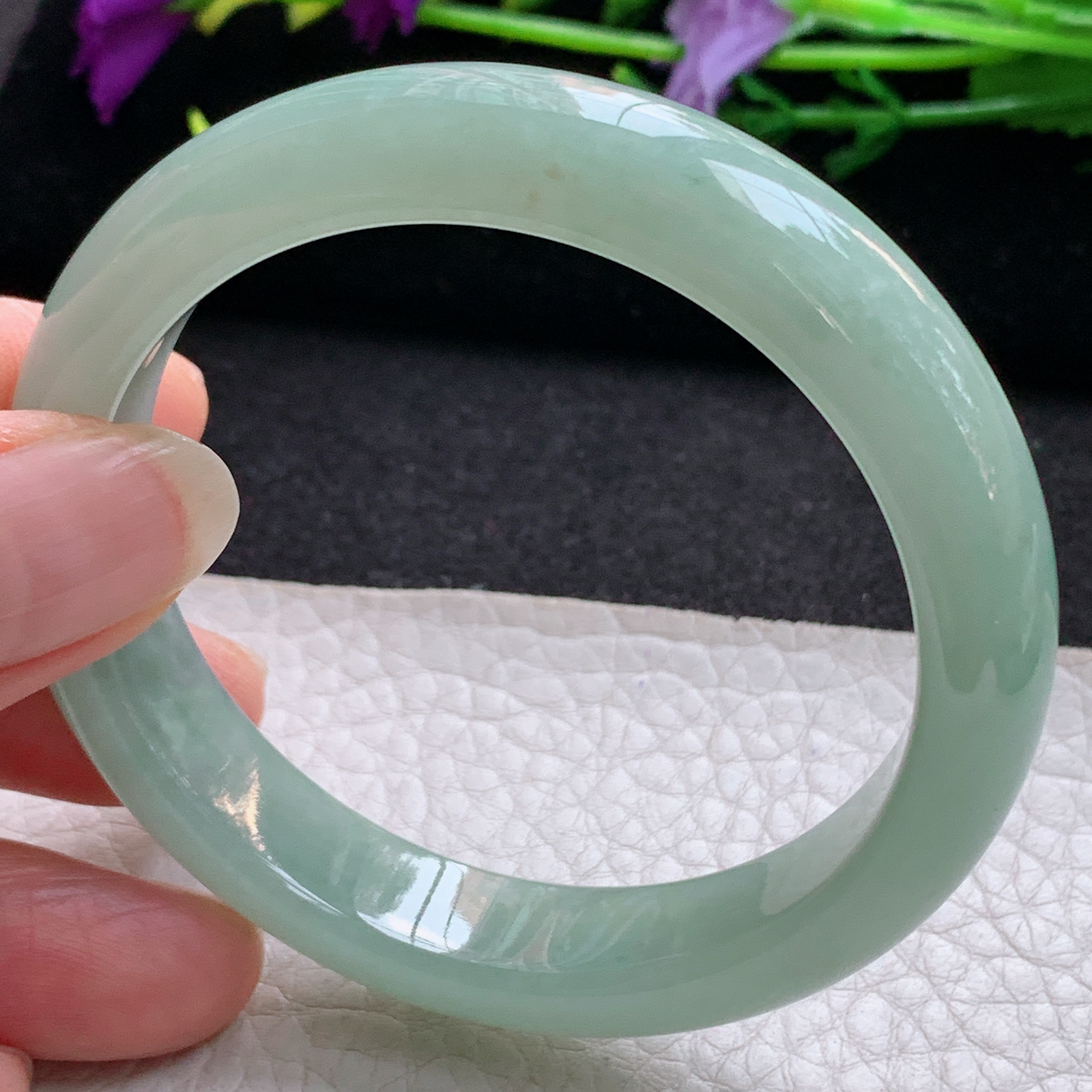 js实拍54*12*7.6平安镯 天然缅甸翡翠A货玉手镯秀气冰晴宽边玉手环