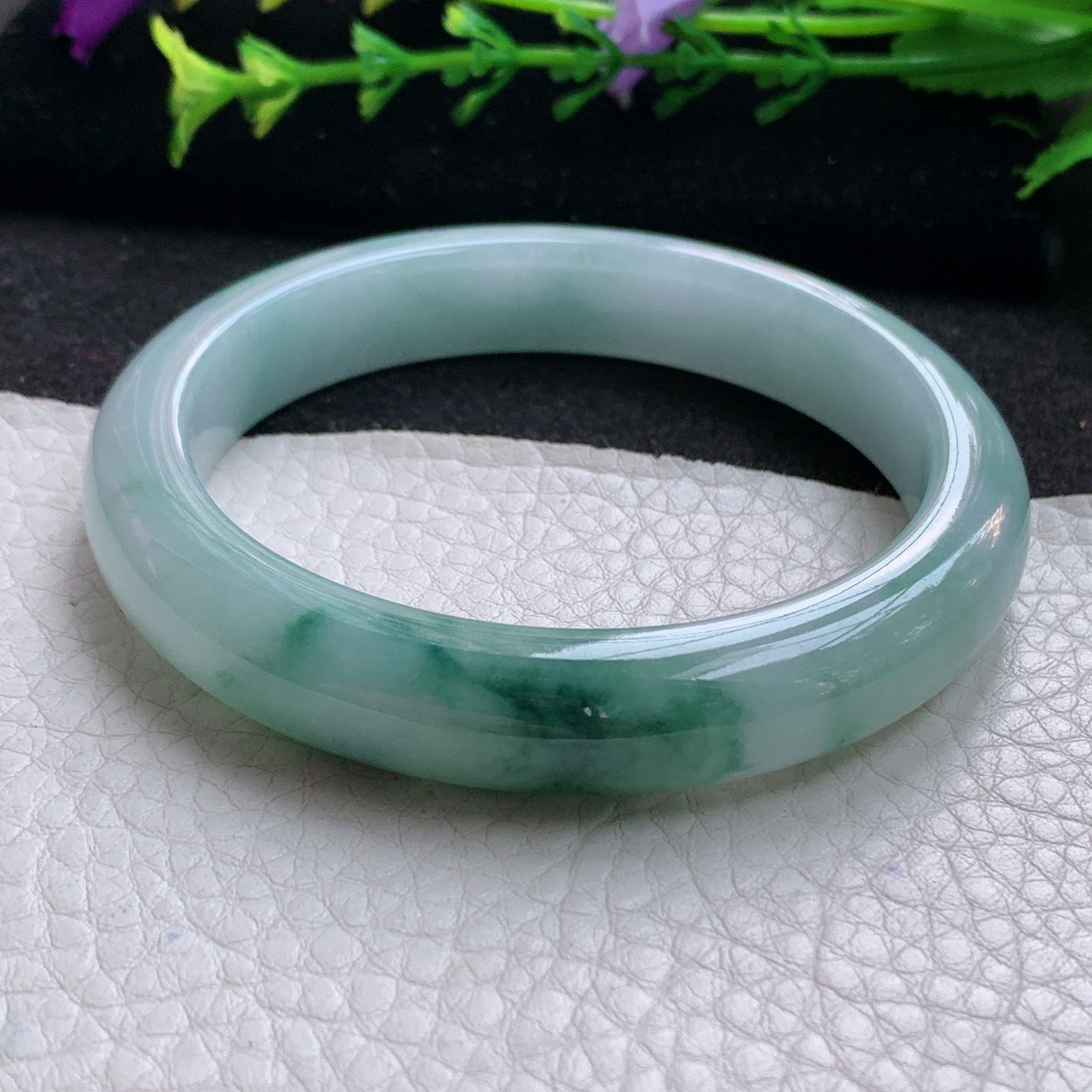 js实拍57.5*11.5*8.3平安镯 天然缅甸翡翠A货玉手镯冰飘花胶感宽边玉手环