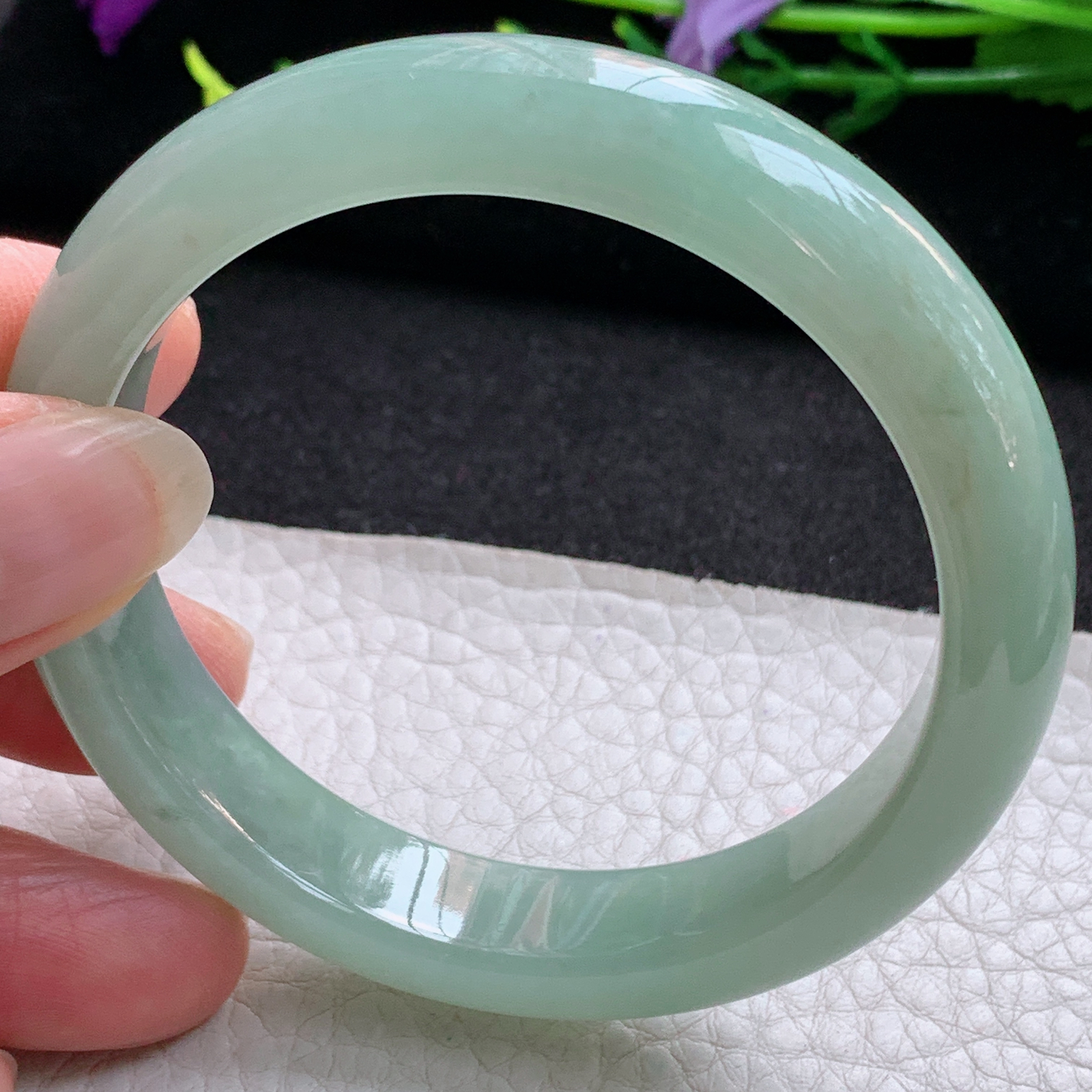 js实拍54*12*7.6平安镯 天然缅甸翡翠A货玉手镯秀气冰晴宽边玉手环