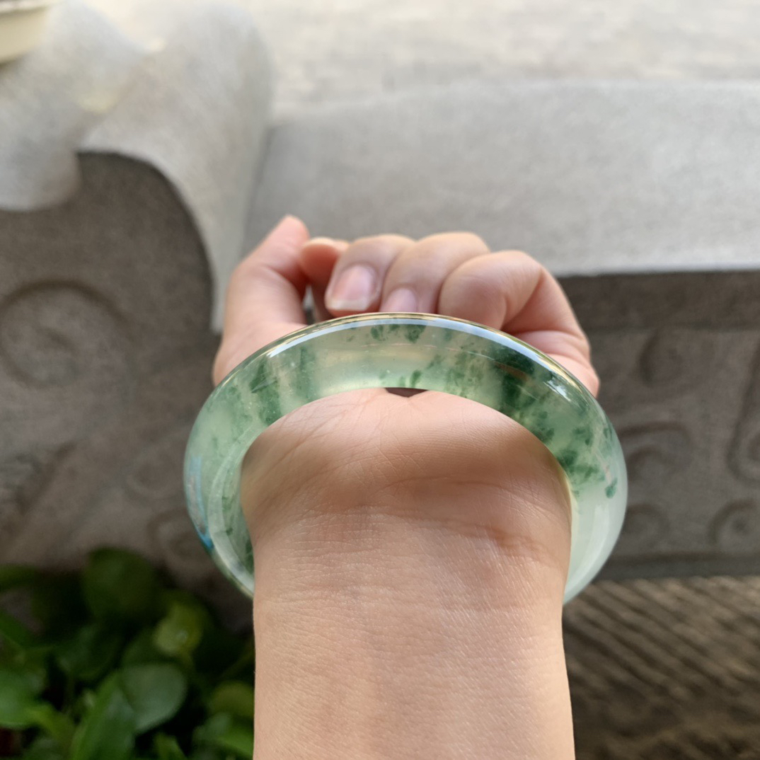 圈口 55.8-11.2-9.7【玻璃种飘花正圈手镯】正圈55 56可戴